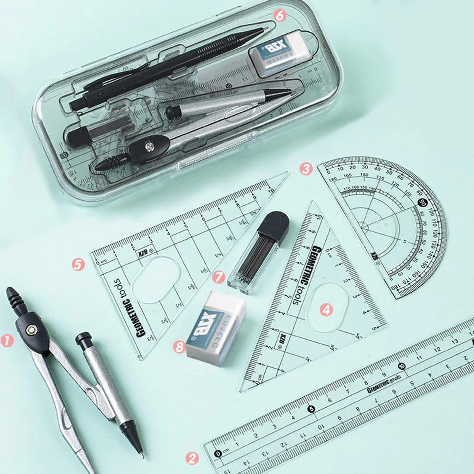 Compass and Protractor Set, Math Geometry Kit, Precision Engineering for Student School