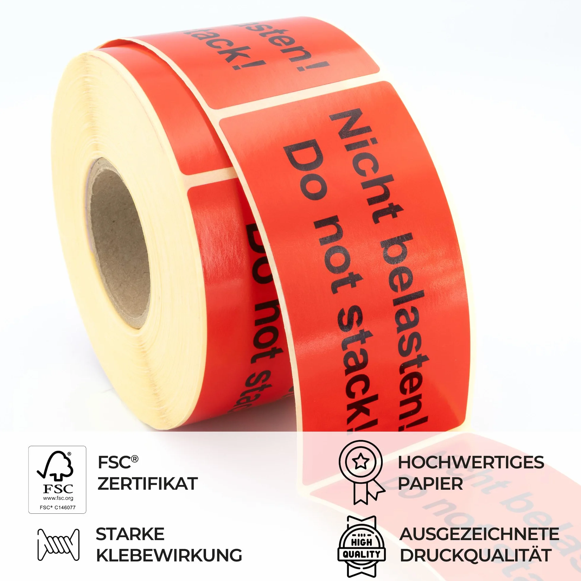 Etykiety ostrzegawcze na rolce 100 x 50 mm 500 sztuk papier samoprzylepny jaskrawoczerwony