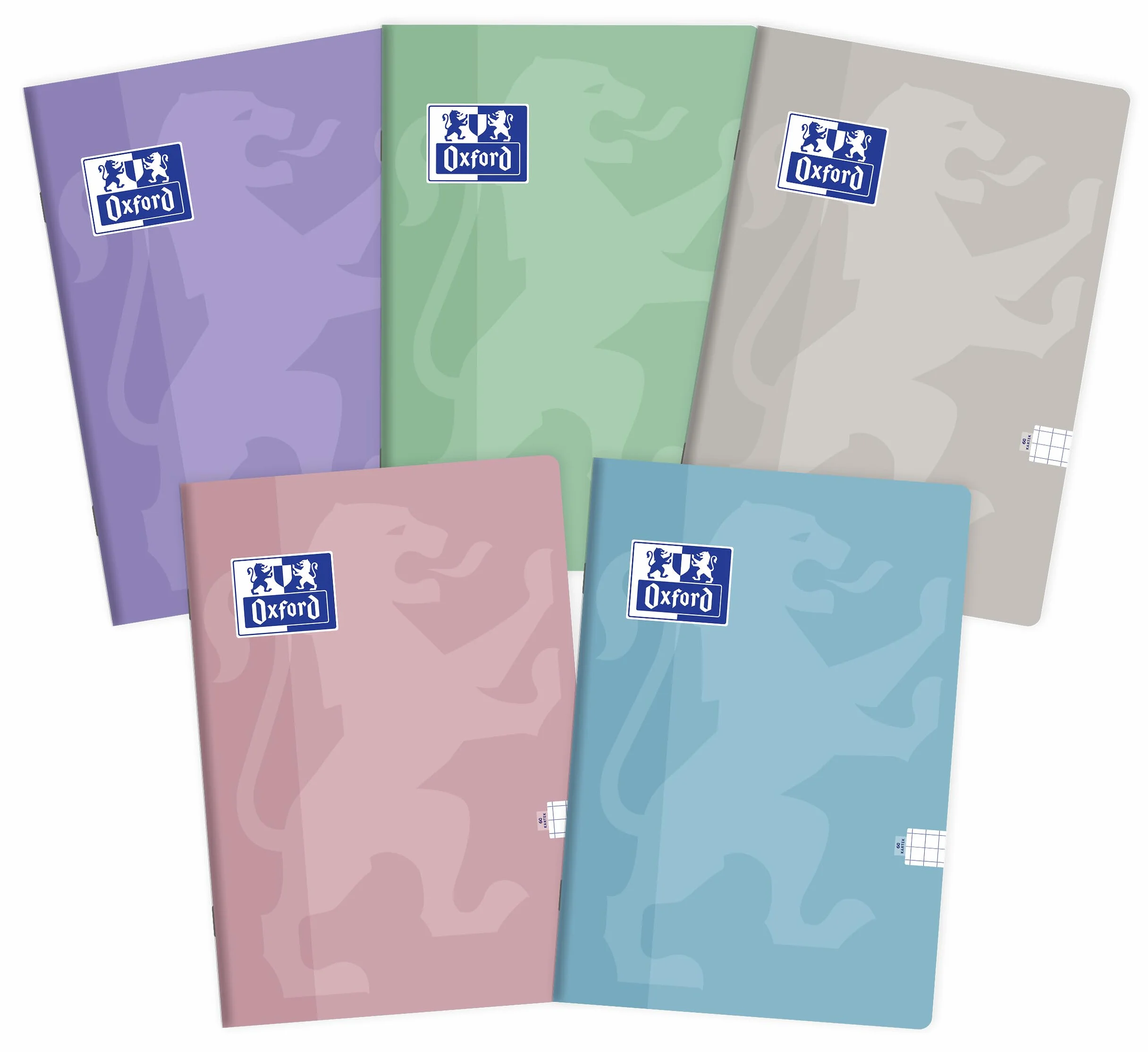 Oxford Touch Pastel Zeszyt A5 Notatnik Brulion, 60 Kartek, w kratkę, notes do biura i szkoły, zestaw 5 sztuk, mix kolorowych okładek