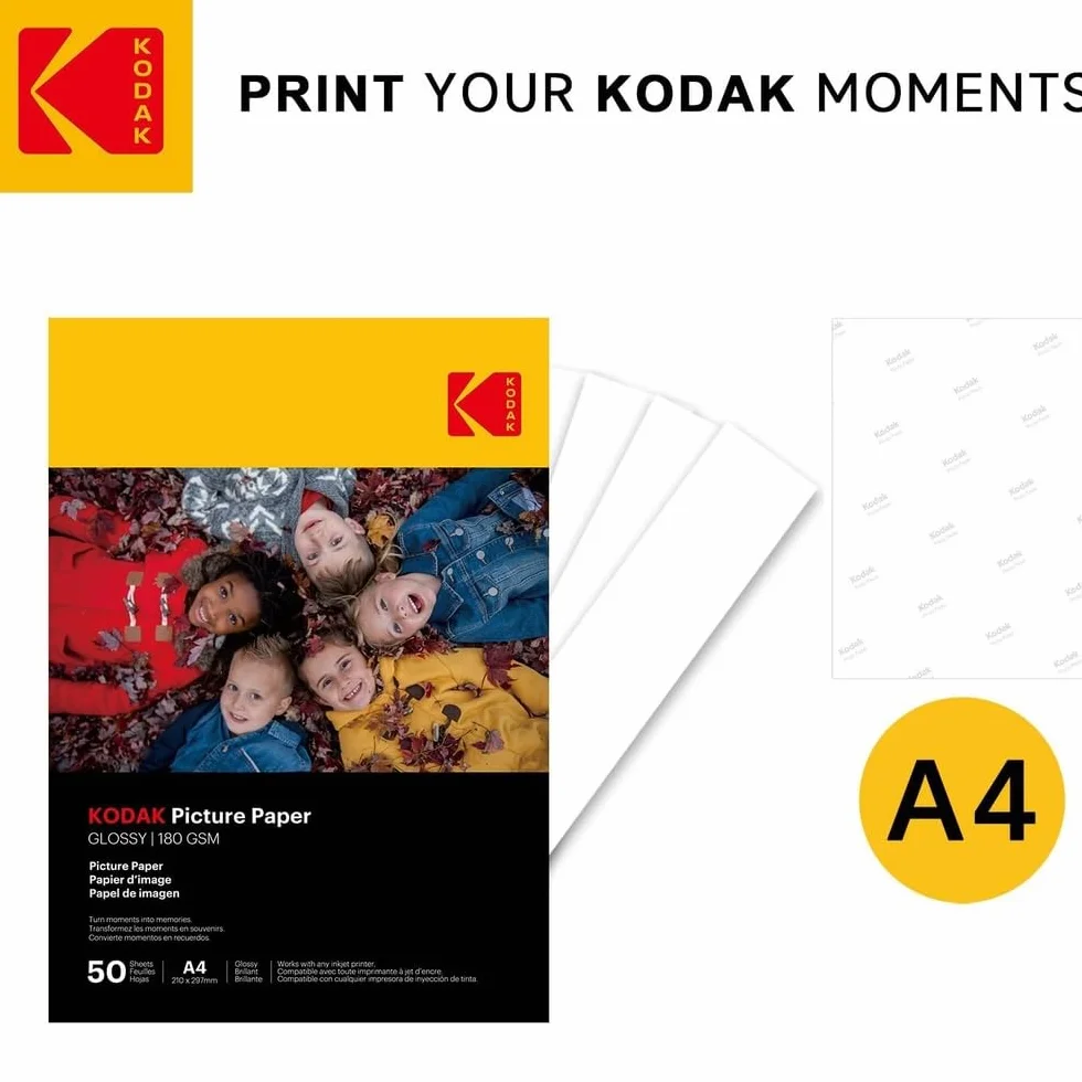 KODAK Błyszczący Papier Fotograficzny A4 180g/m² 50 Arkuszy
