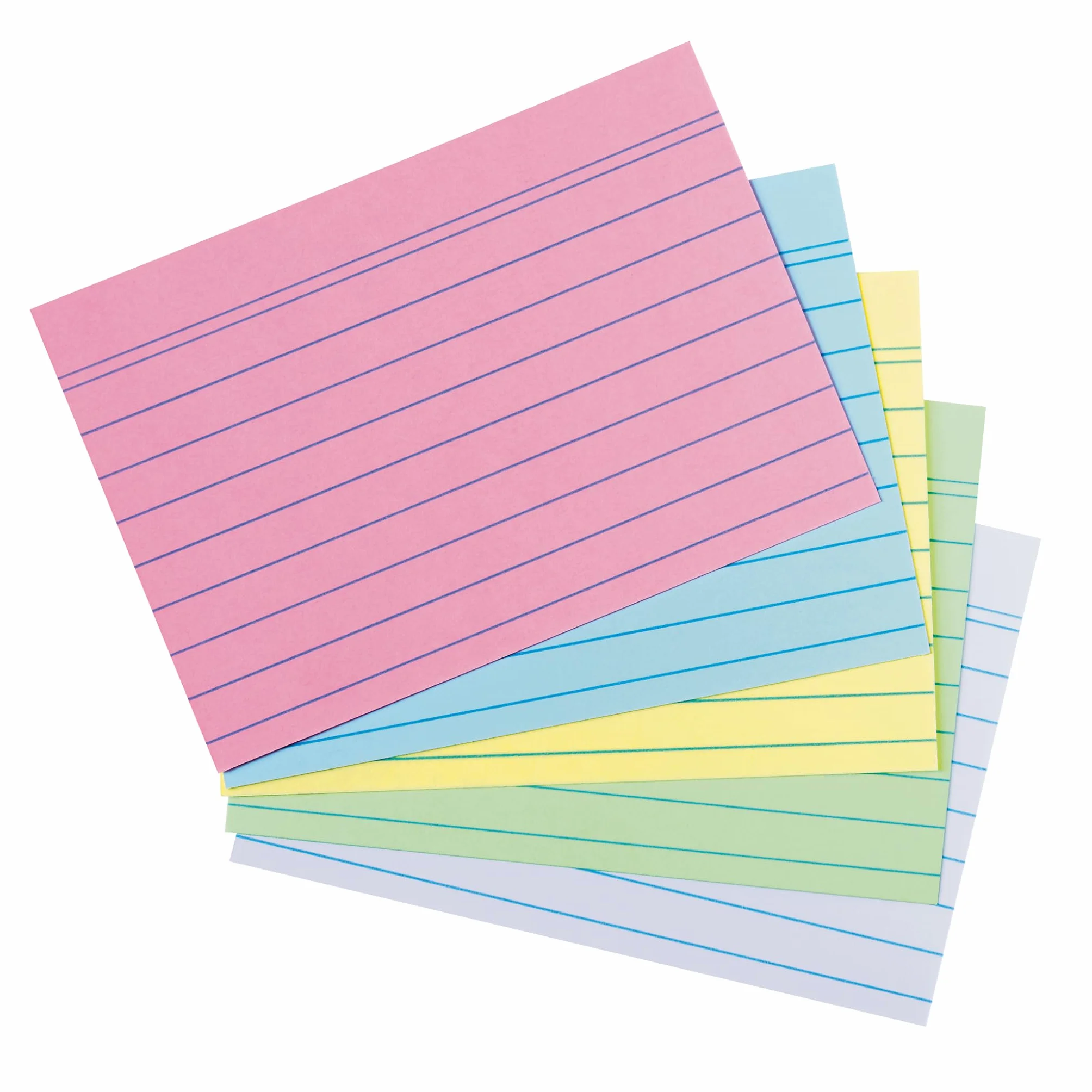 herlitz Fiszki A7 w linie, 40 sztuk na kolor: różowy, niebieski, zielony, biały i żółty, 170 g/m² bezdrzewne, 200 sztuk, stabilne fiszki do szkoły, na studia i do biura