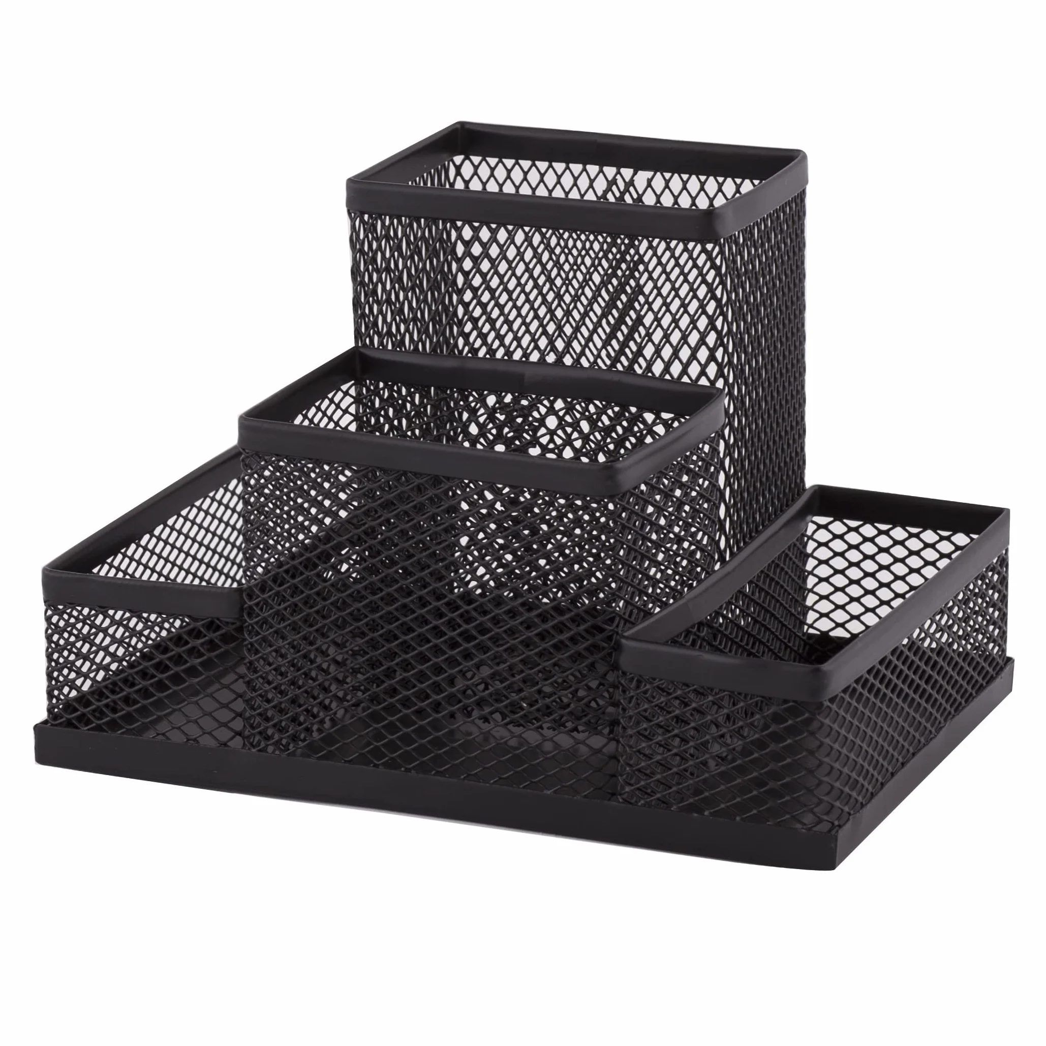 D.RECT Organizer na Biurko z Siatki Metalowej – Czarny Pojemnik na Długopisy i Karteczki – Półka Biurowa 103 x 154 x 103 mm