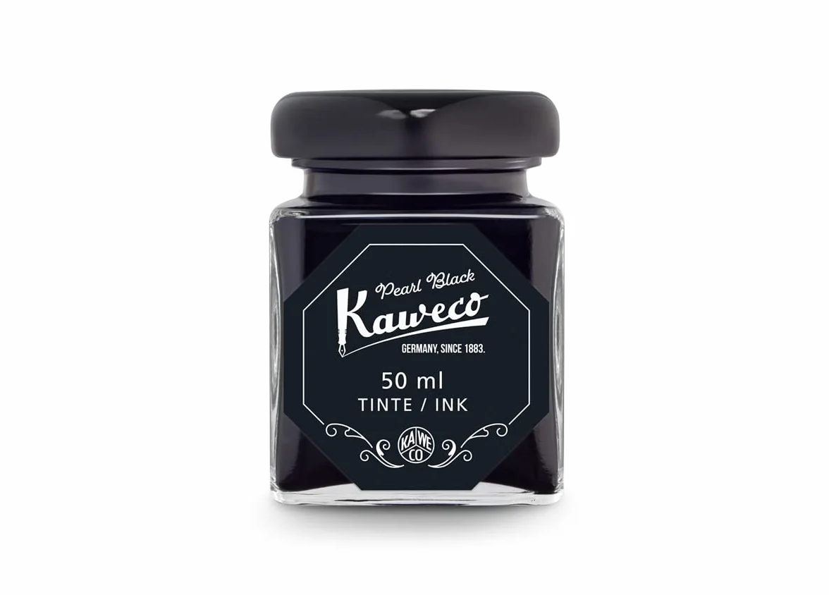 Kaweco Kałamarz do kałamarza, 50 ml, perłowy czarny, tusz premium do piór w kałamarzu, wegański, nietestowany na zwierzętach, rozpuszczalny w wodzie, zrównoważony | tusz do kaligrafii