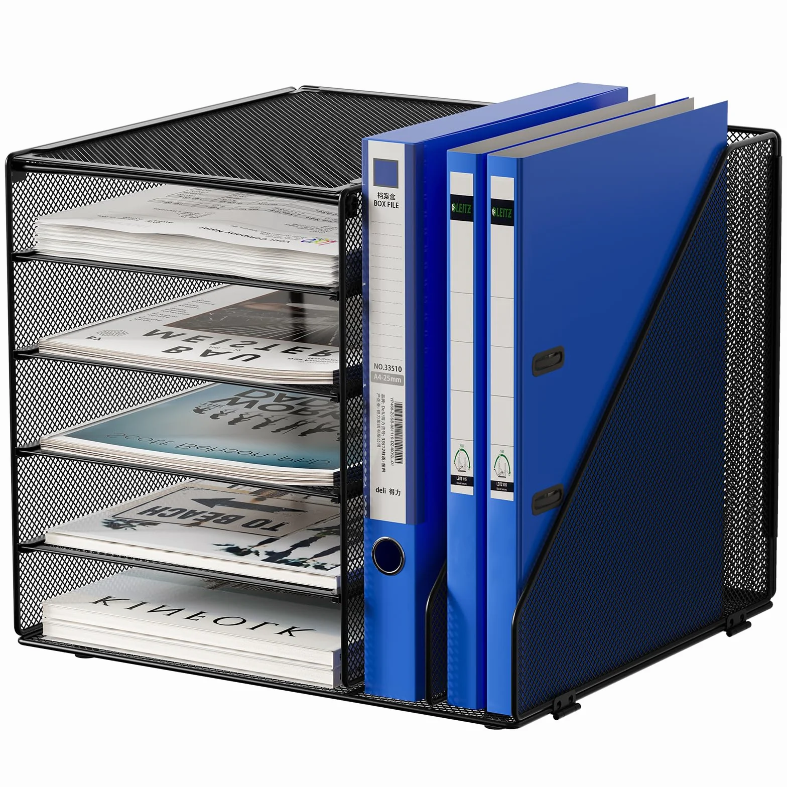 EasyPAG Organizer na Biurko A4 7 Przedziały Metal Siatka,Taca na Czasopisma,Półka na Listy,Półki na foldery,Stojak na Dokumenty do Domu & Biura,Czarny