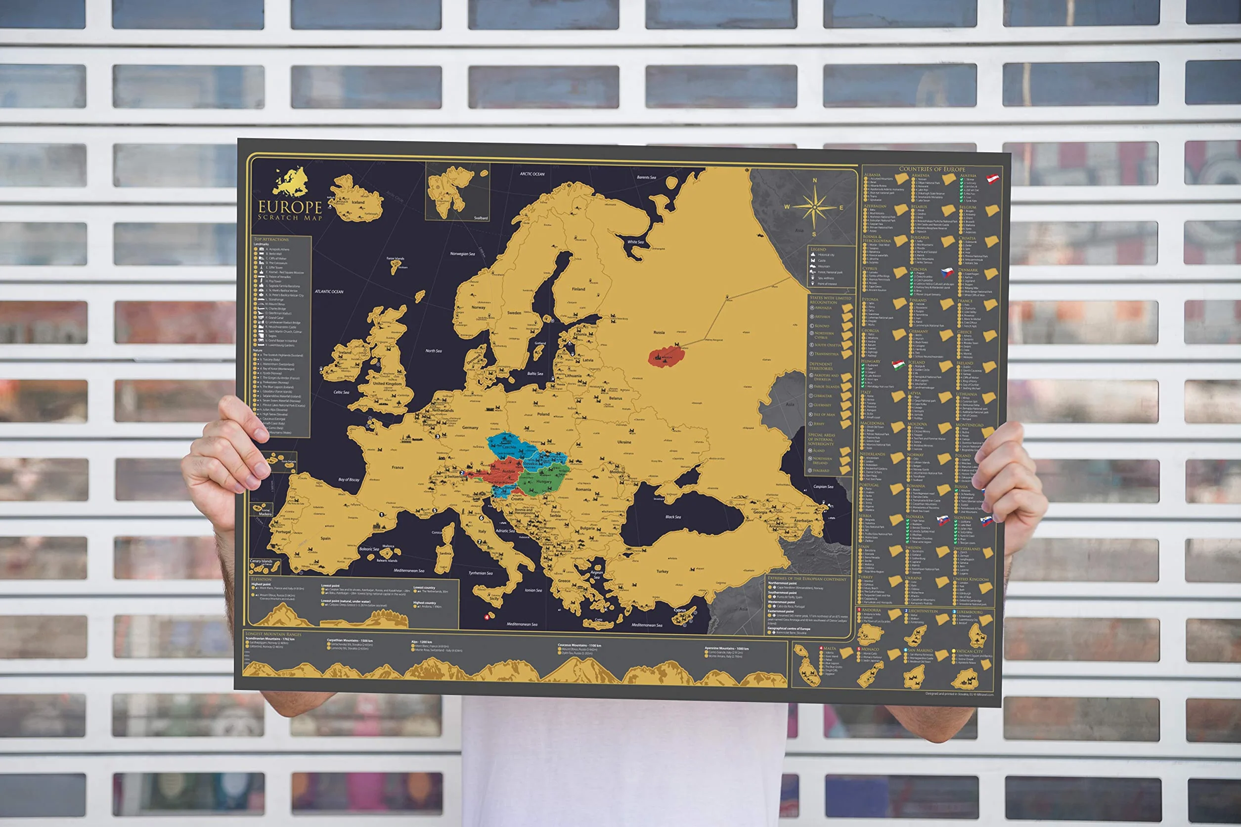 Plakat ścienny z mapą zdrapywania Europy – duży rozmiar (A1 84,1 x 59,4 cm) luksusowy wygląd mapa zdrapywania – idealny prezent podróżny