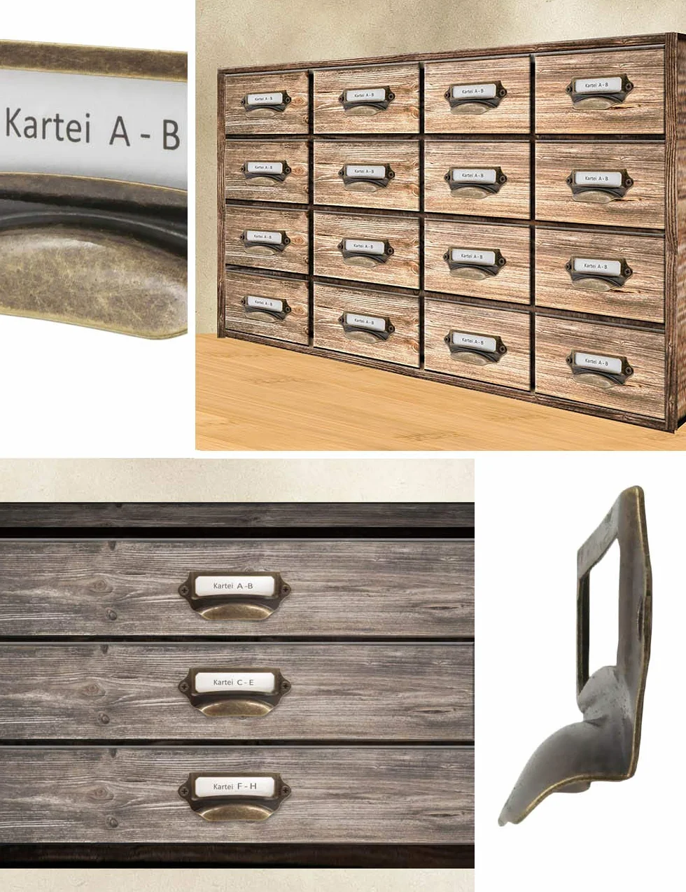 Fuxxer® 10 x okienka na etykiety, metalowe uchwyty w kolorze antycznego mosiądzu do szuflad i archiwów (70 x 29 mm)