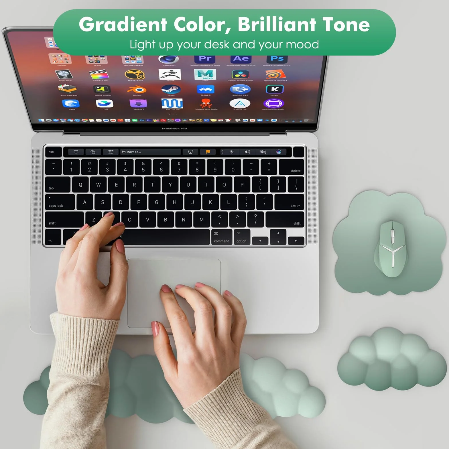 MoKo Cloud Wrist Rest Ergonomic Keyboard Wrist Support with Mouse Pad Durable Polyester Arm Rest Pad for Office Gaming Computer Laptop Green