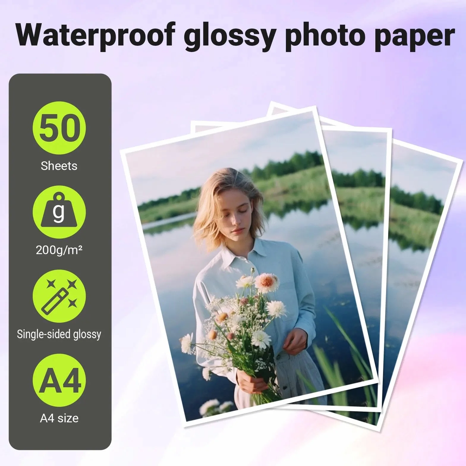 Wenrescry papier fotograficzny A4 Błyszczący, 50 arkuszy, 200 g/m², szybkoschnący, idealny do drukarek atramentowych, kart fotograficznych, bardzo biały