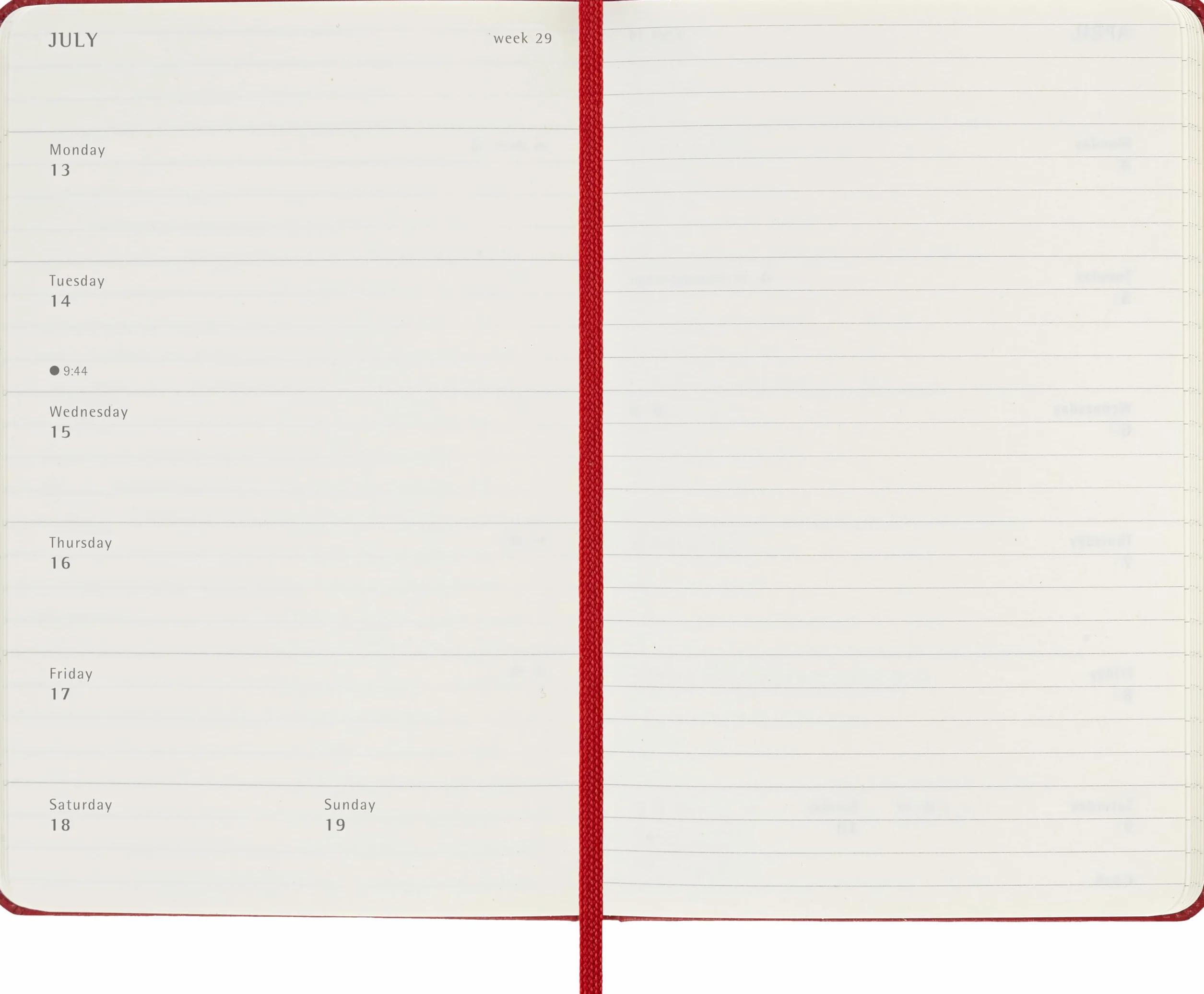 Moleskine 12 Monate Wochen Notizkalender 2026, Pocket/A6, 1 Wo = 1 Seite, rechts linierte Seite, Fester Einband, Scharlachrot