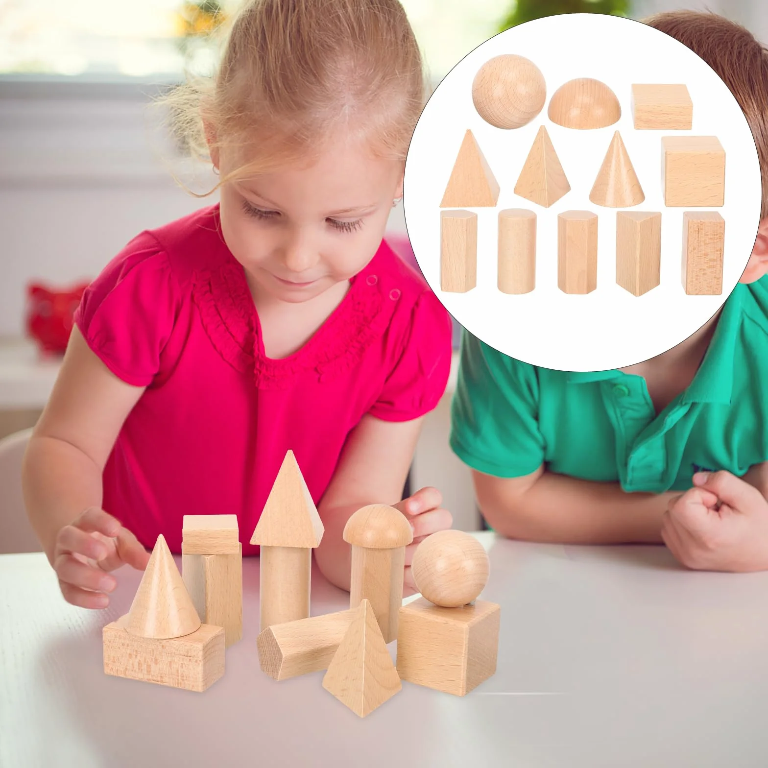 UPKOCH 12 sztuk geometrycznych narzędzi do produkcji geometrycznych stałych kształtów manipulacje w wieku przedszkolnym elementarne kształty 3D do nauczania geometryczne ciała stałe kostki drewno