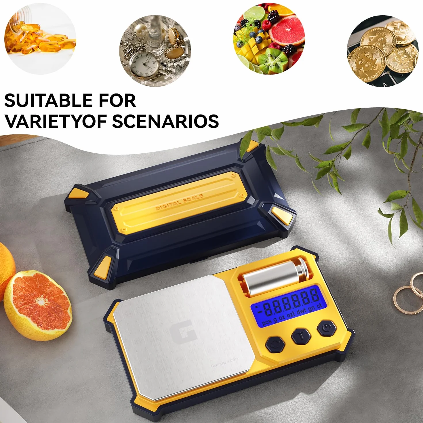 GRAM PRES Cyfrowa waga kieszonkowa gramowa 300 g x 0,01 g, dokładność, mała, przenośna, precyzyjna waga z cyfrową wagą w gramach i oz, do biżuterii, diamentów, proszków i leków, z wagami 50 g