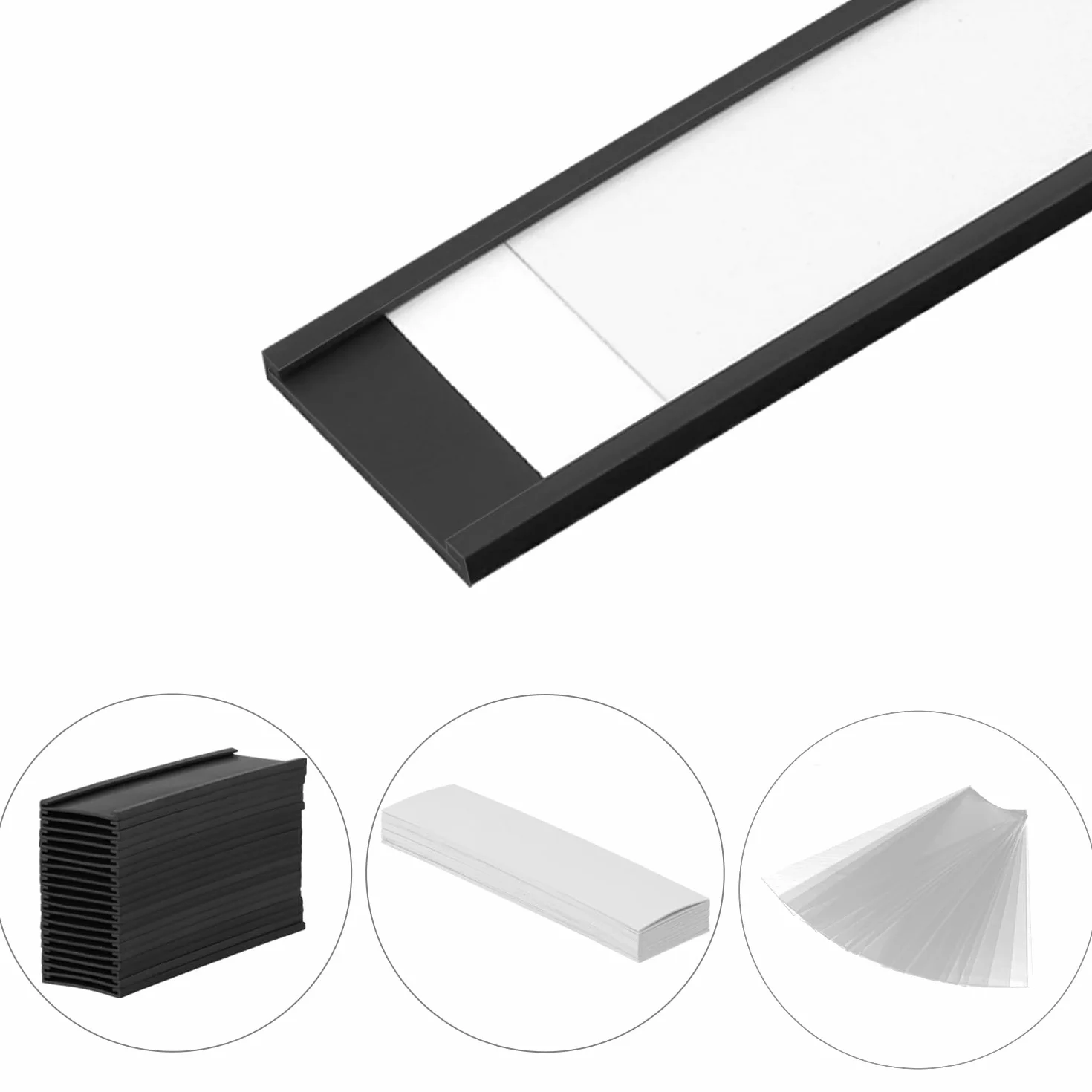 QWORK 40 sztuk etykiet magnetycznych 30 mm x 100 mm, tabliczki magnetyczne do opisania, z wkładką papierową folią ochronną, do regałów metalowych, skrytek, białych tablic suchościeralnych