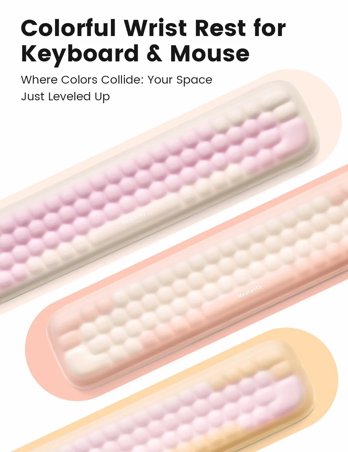 Meatanty Podkładka pod nadgarstek, wyściełana pianka z pamięcią kształtu, do biura, komputera, laptopa, Mac, łagodzi ból nadgarstka i wygodne pisanie, żółto-różowa
