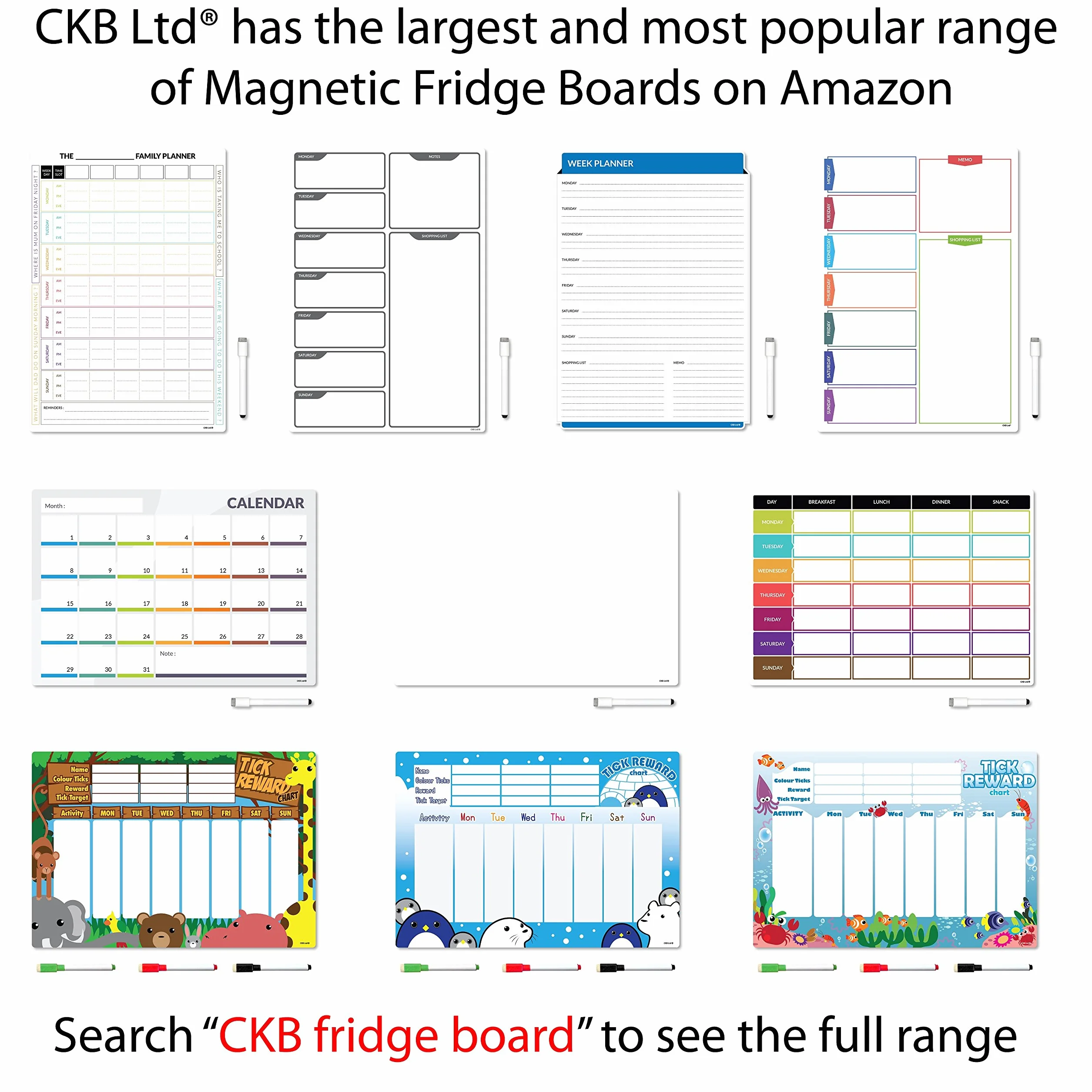CKB LTD® 7-dniowy magnetyczny PLANER RODZINNY na lodówkę, miejsce na tablicy do lodówki dla maksymalnie 6 osób, codzienny tygodniowy harmonogram obowiązków, zadanie, tabela nagród z markerem, czasowe