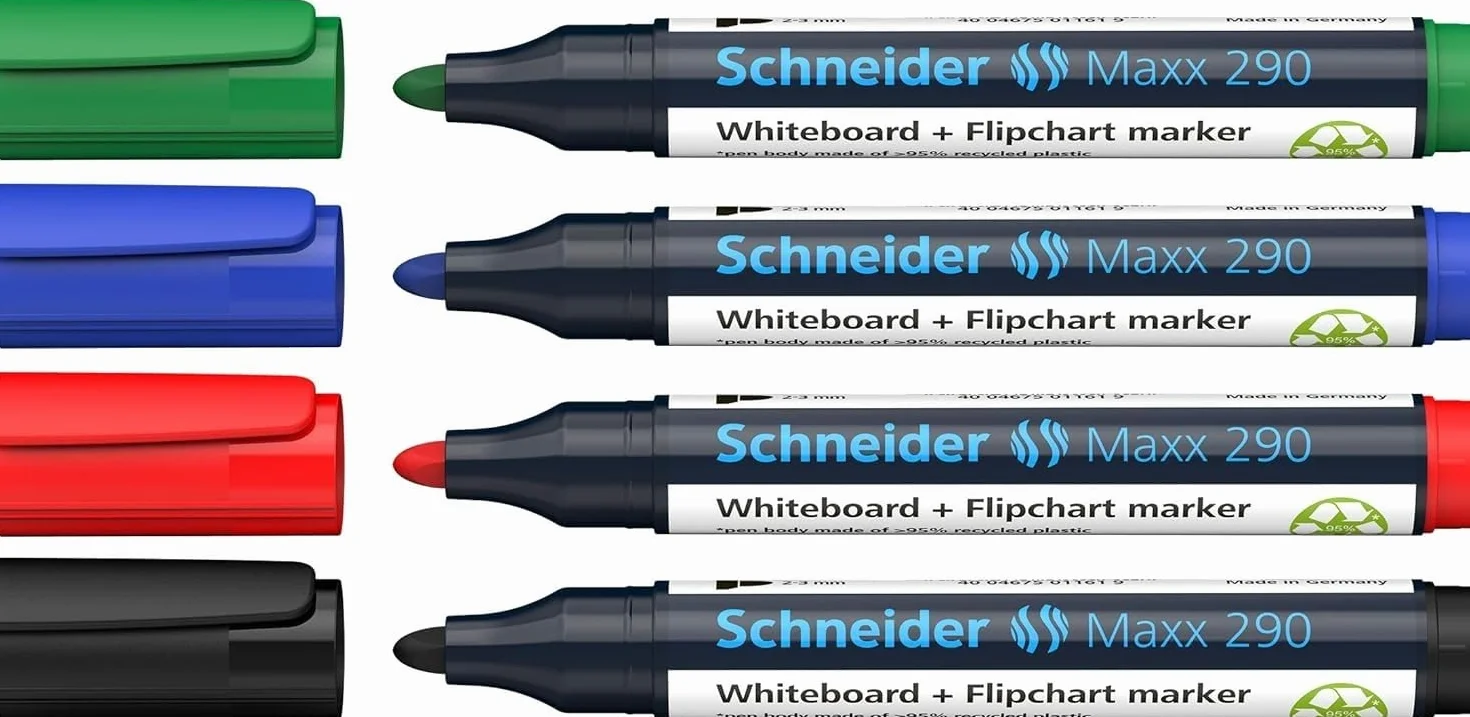 Schneider 129084 Zestaw Markerów do Tablic i Flipchartów, Wielokolorowy, 4 Sztuki