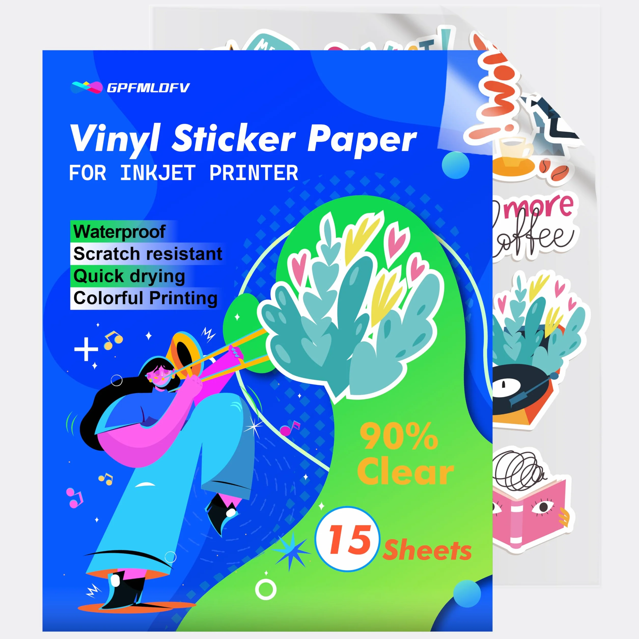 Winyl Przezroczysty do Drukarki Atramentowej 15 Arkuszy A4 Papier Naklejek Wodoodporny Samoprzylepny