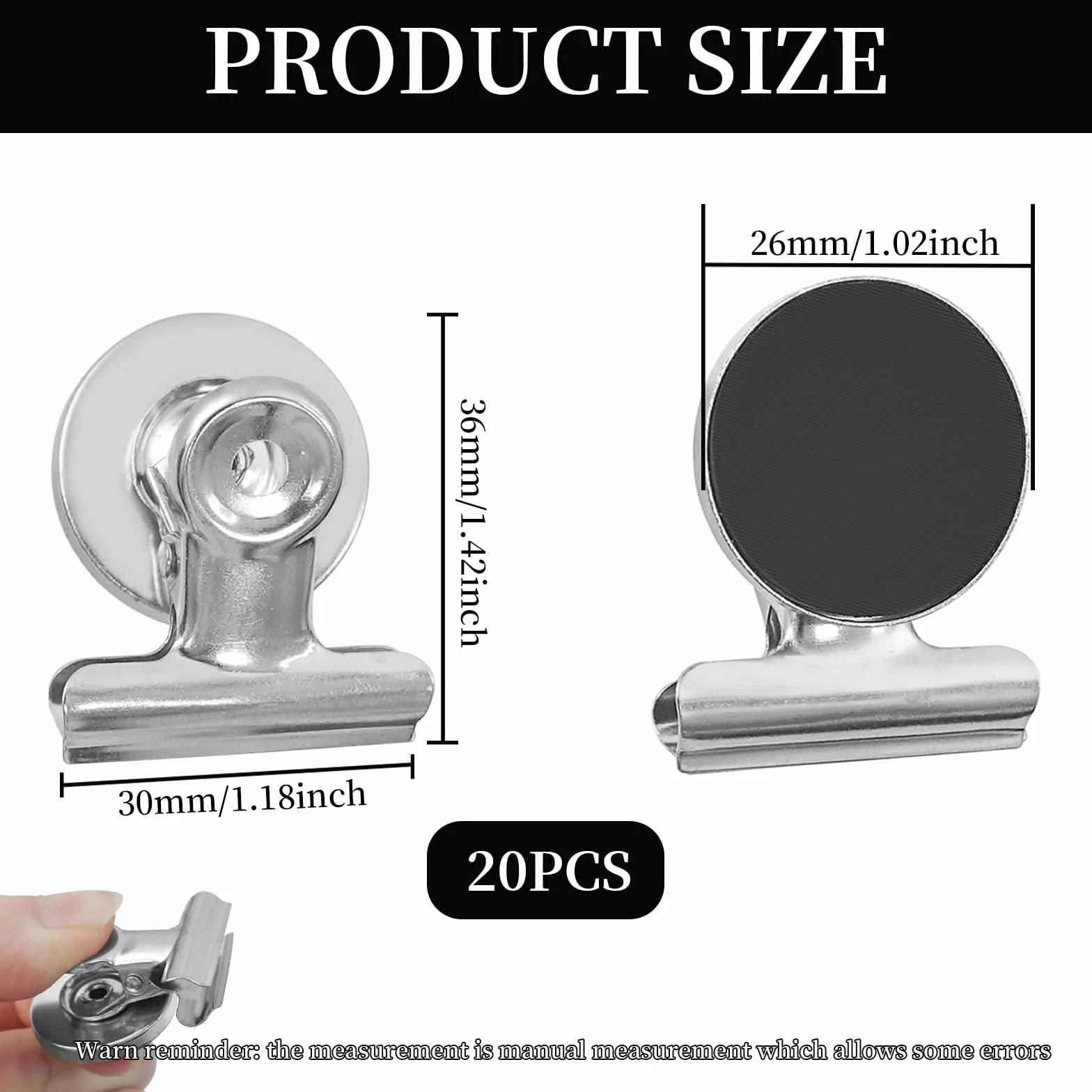 20 sztuk zacisków magnetycznych do lodówki, klips magnetyczny do lodówki, wytrzymały metalowy klips magnetyczny do domu, biura, szkoły, srebrny, 30 mm