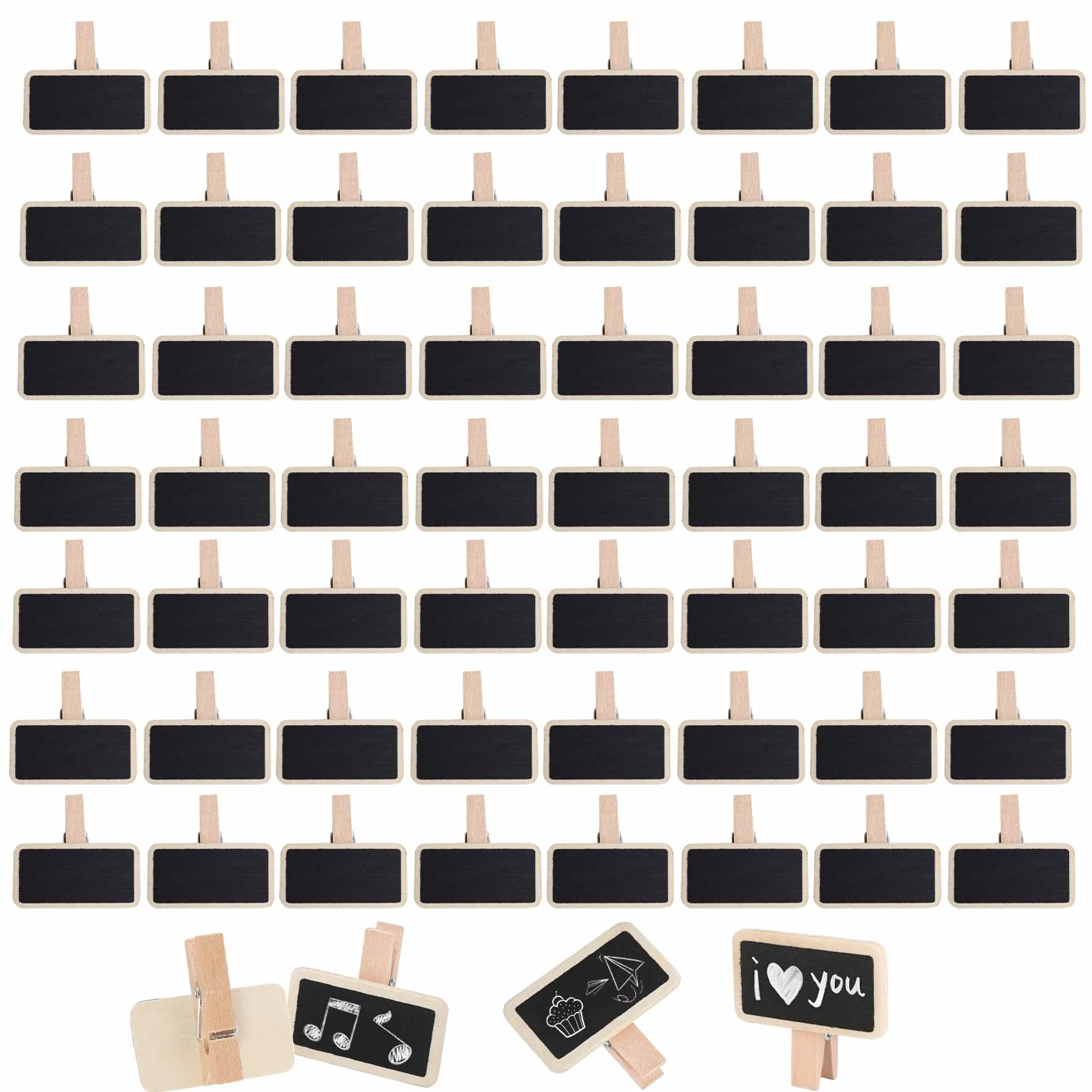 60 drewnianych mini tablic z klipsem, 4 x 2 cm, prostokątne, małe, małe tablice do opisywania, dekoracyjne klamerki, drewniane tablice, mini tablice z drewna, do roślin, notatek, na imprezę, food