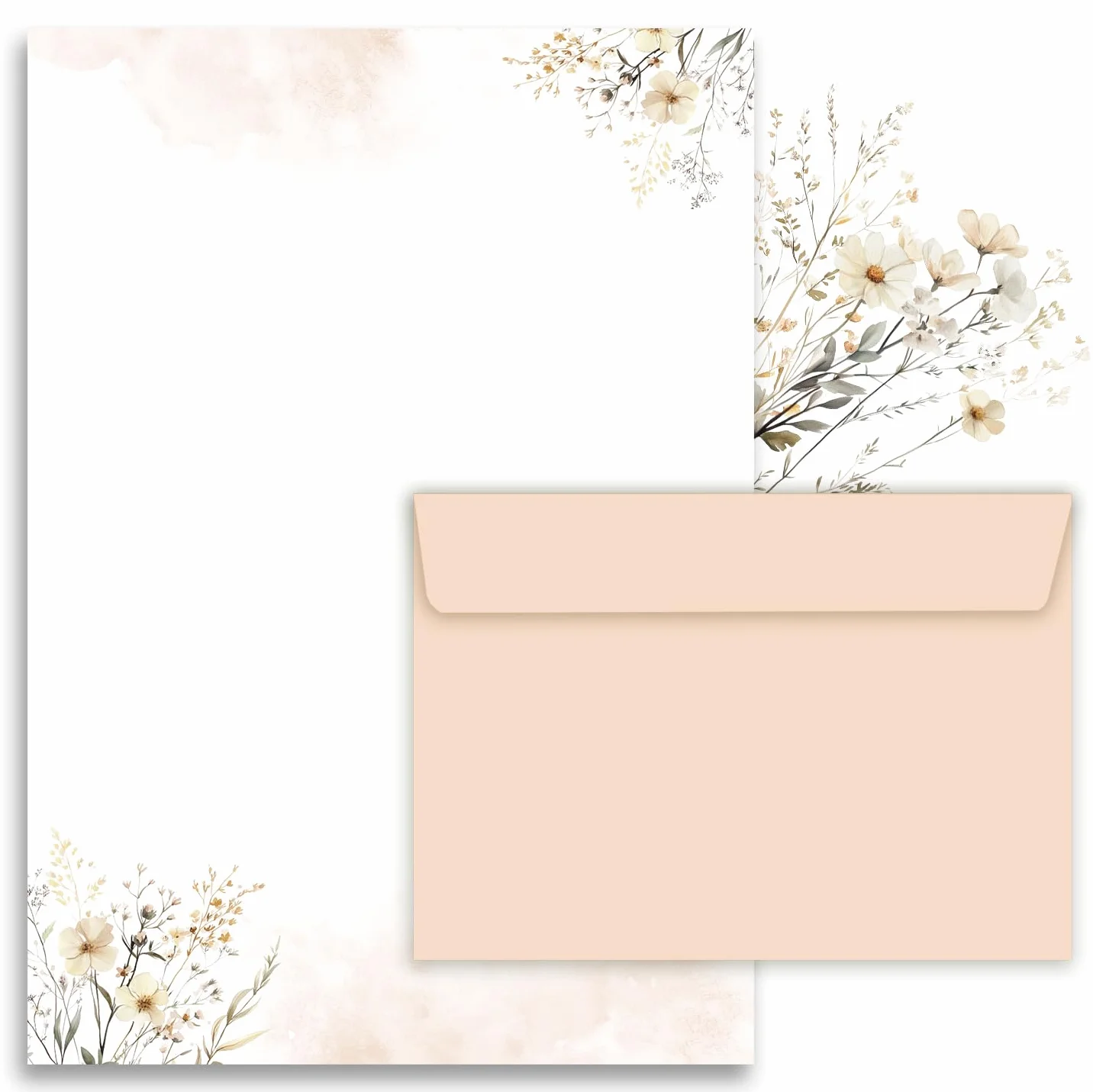 20x Papier listowy z motywem kwiatów z 10 kopertami w kolorze beżowym E&G Klasse dla dorosłych A4 Pastelowy beżowy Papier na zaproszenia Papier listowy w stylu przyrody Papier do korespondencji