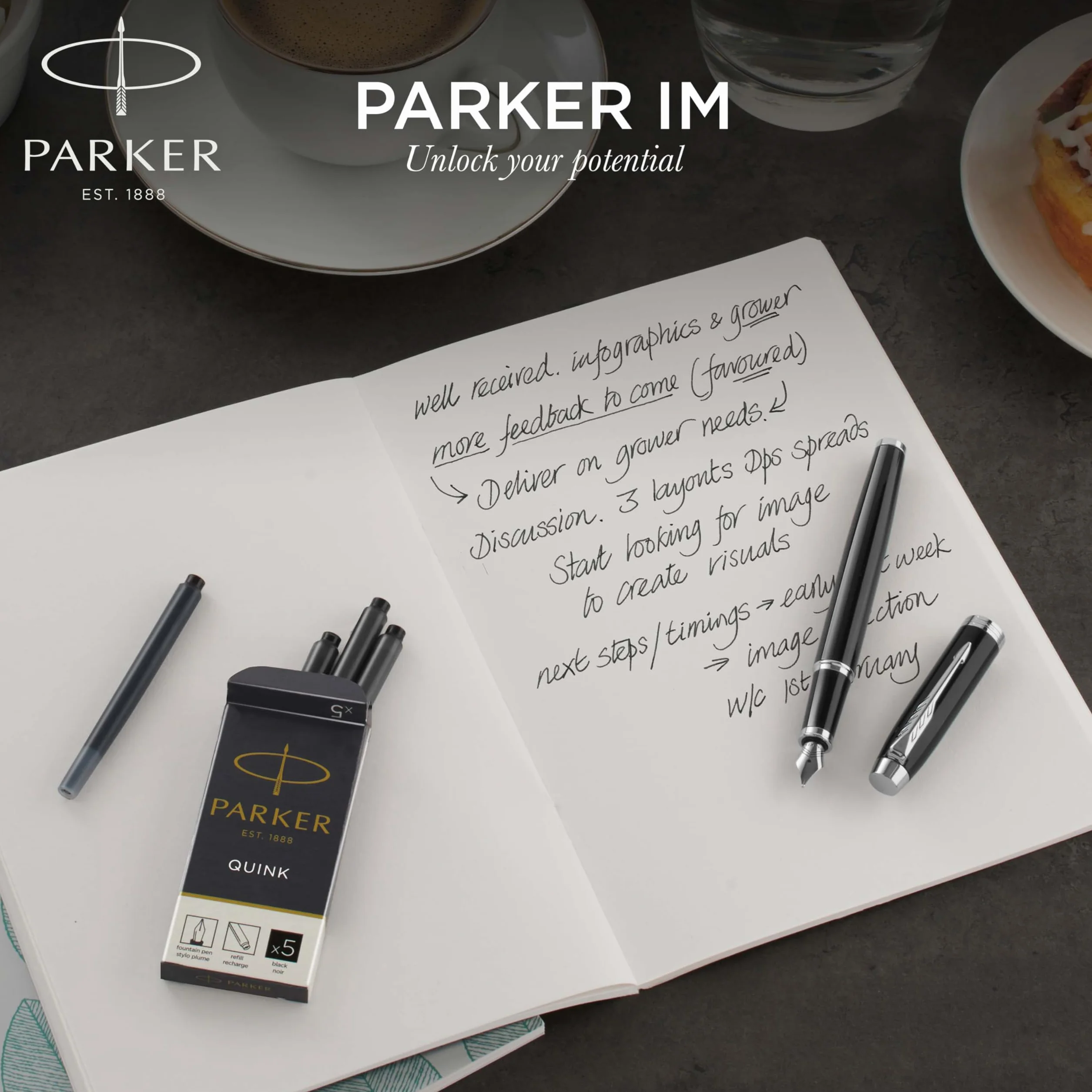 Parker IM Duo zestaw upominkowy pióro wieczne długopis etui czarny lakier chromowane wykończenia końcówka medium