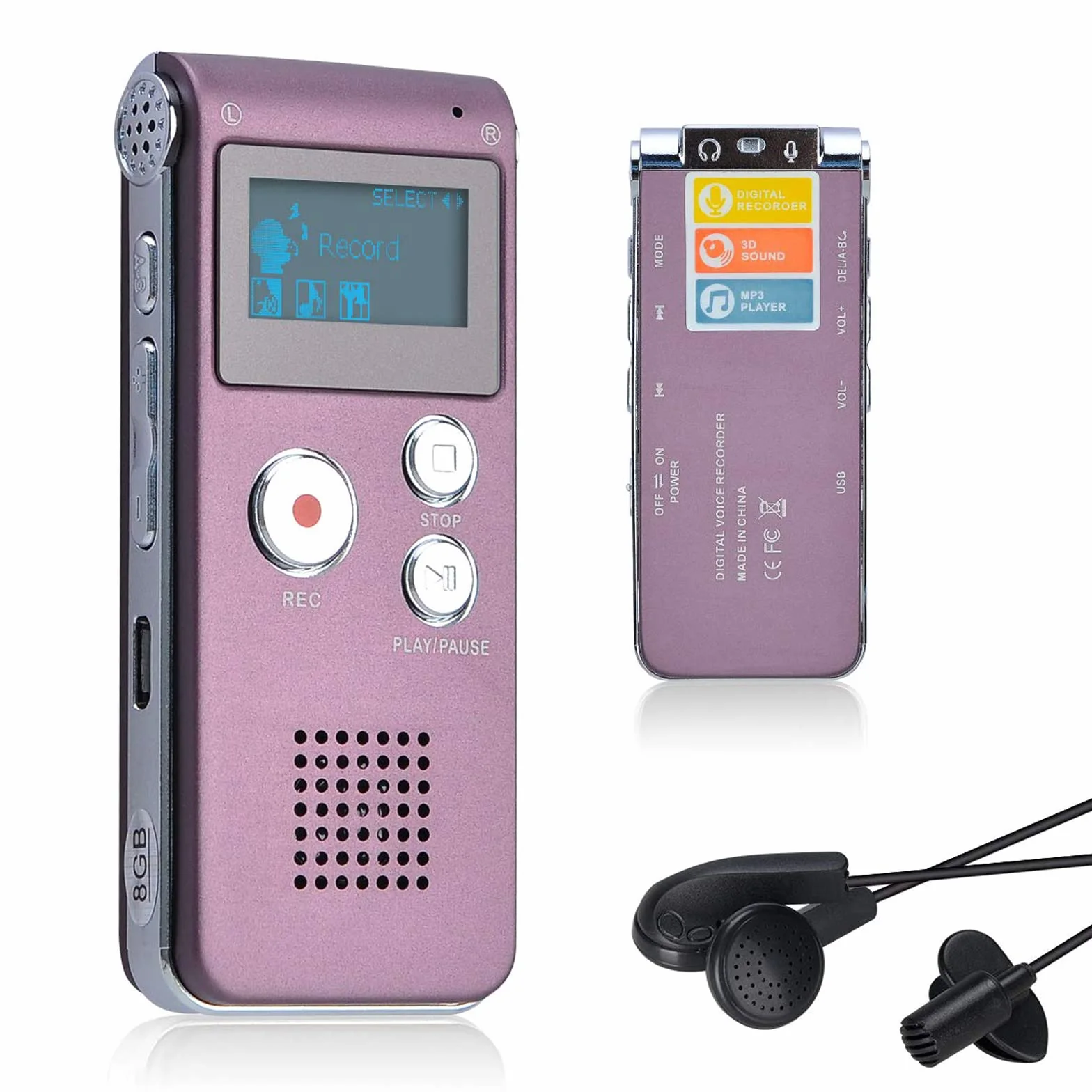 Lychee Dyktafon LCD 8 GB, ładowany przez USB, z wielofunkcyjnym cyfrowym rejestratorem audio i odtwarzaczem MP3 (czerwony)
