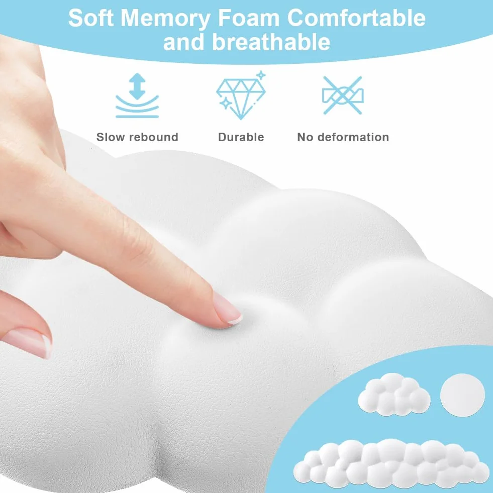 Cloud Podpórka pod nadgarstek do klawiatury, urocza, z podpórką pod nadgarstki i podstawką, miękka pianka z pamięcią kształtu, ze skóry PU, ergonomiczna podpórka pod nadgarstek i podłokietnik
