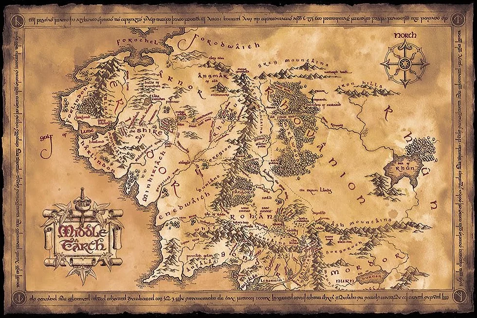 Close Up Władca Pierścieni plakat mapa Śródziemia (ciemny) (91,5 cm x 61 cm)