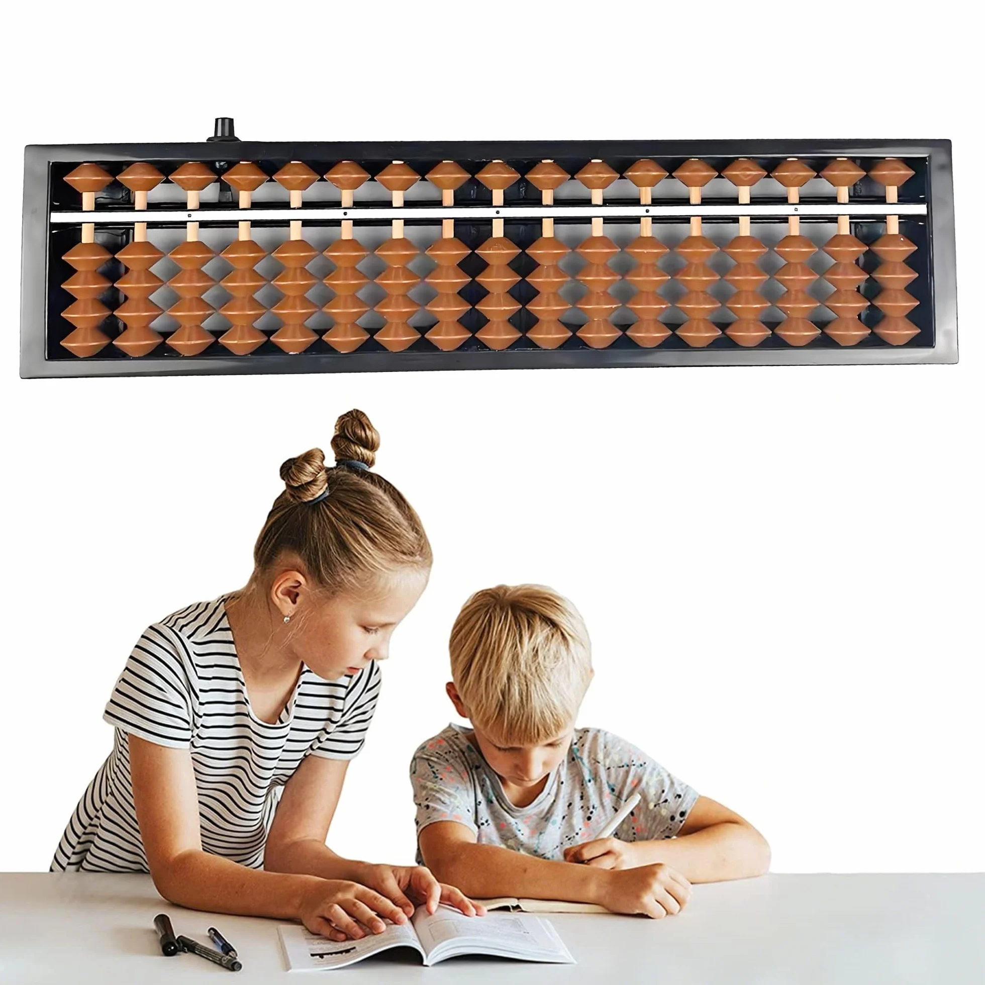 Soroban Abacus 13 cyfr, tworzywo sztuczne, arytmetyka, liczydło, do arytmetyki i liczenia, z przyciskiem resetowania, narzędzie do obliczania matematyki do biura (czarno-brązowy, 17)