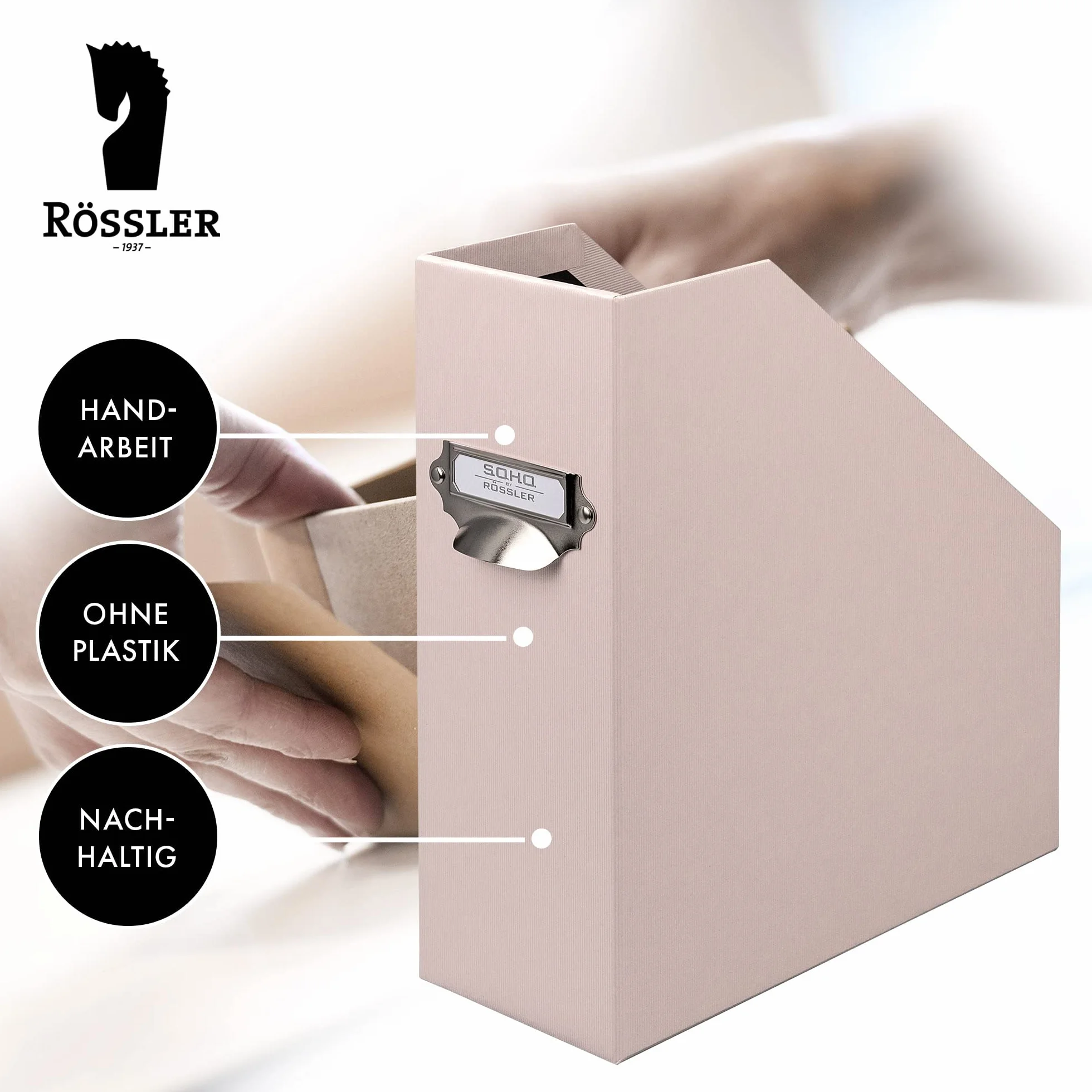 Rössler Papier 1318452581 - S.O.H.O. Teczka na czasopisma DIN A4, z rączką i etykietą, 11,5 x 26 x 31,5 cm, pudrowy, 1 szt.