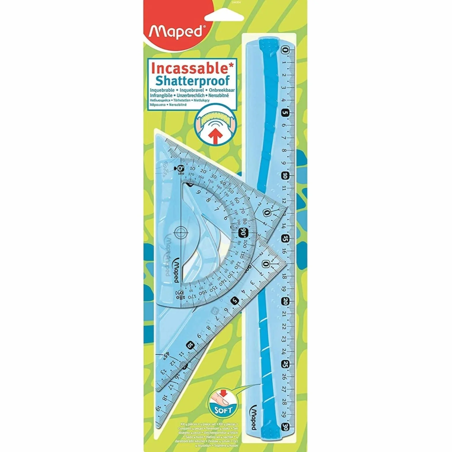Maped M244304 - zestaw do rysowania Flex Maxi 4-częściowy z linijką 30 cm i dwoma trójkątnymi kątami