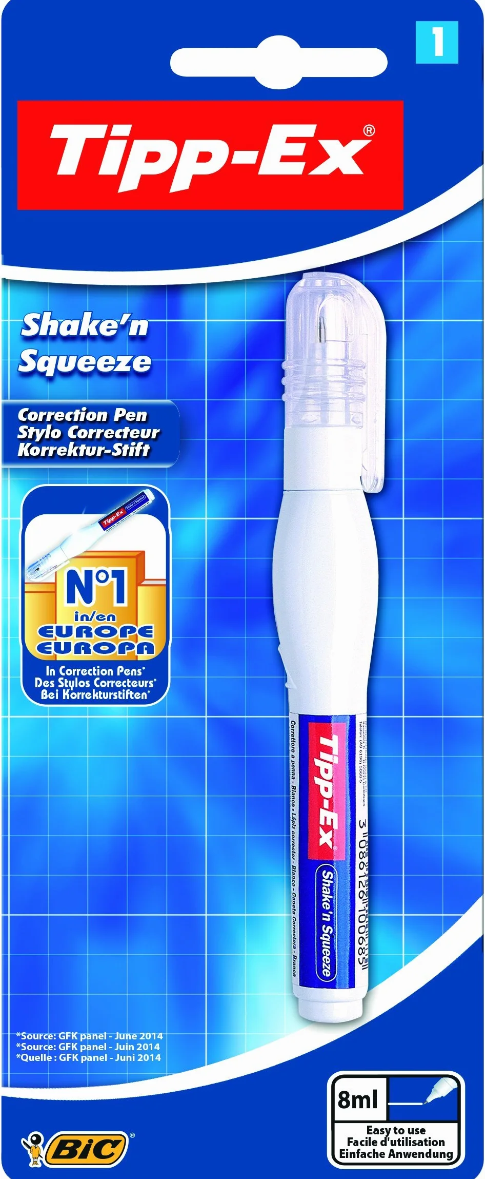 Tipp-Ex Korektor w sztyfcie Shake'n Squeeze, 8 ml, blister 1 sztuka, biały