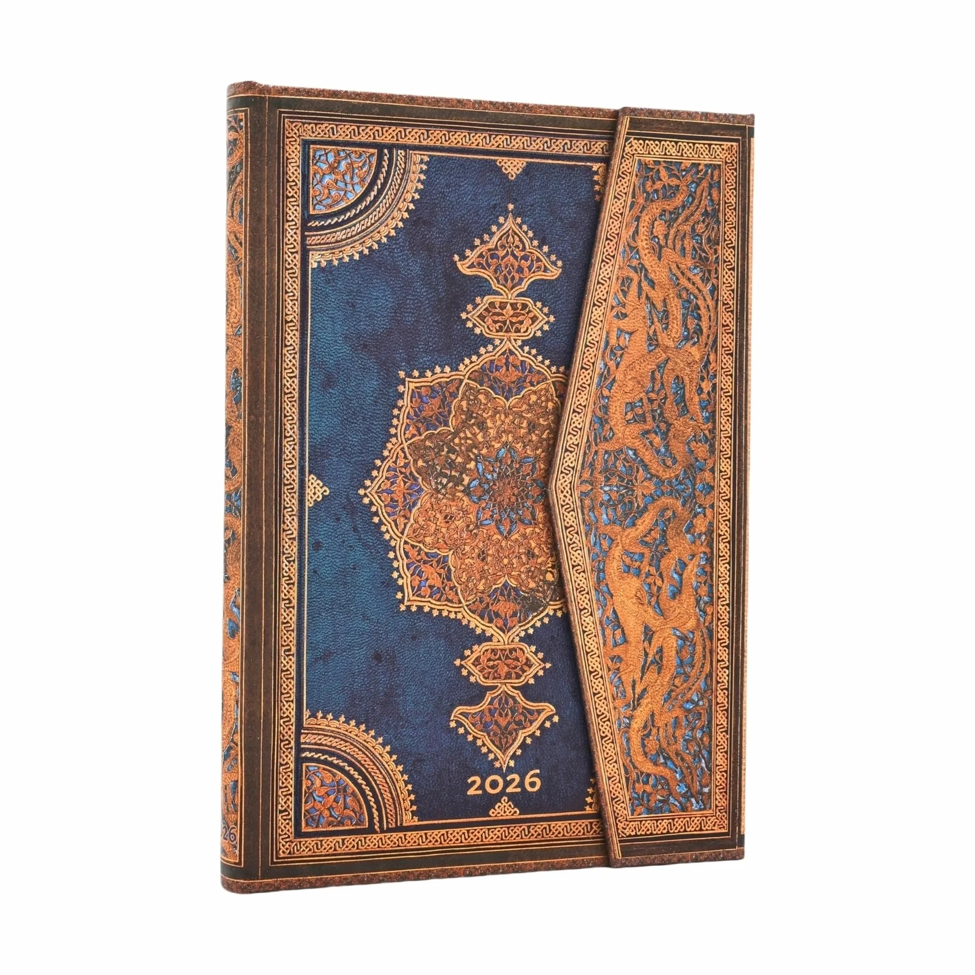 Paperblanks | 2026 Safawidian Indygo | Szawidyjska sztuka wiązania | Kalendarz 12 monatów | Midi | Poziomy | z klapką | 160 Pg | 100 GSM