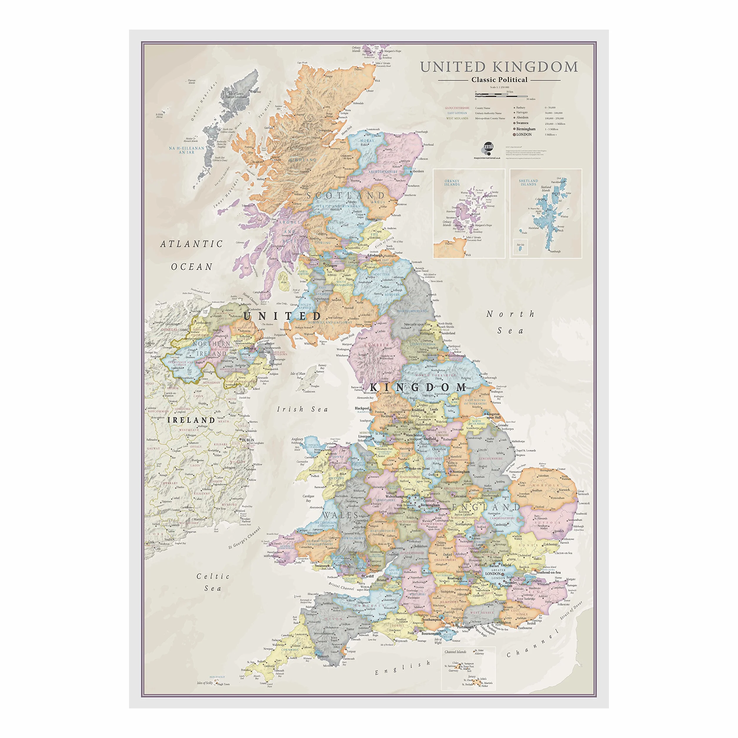United Kingdom political classic wall map