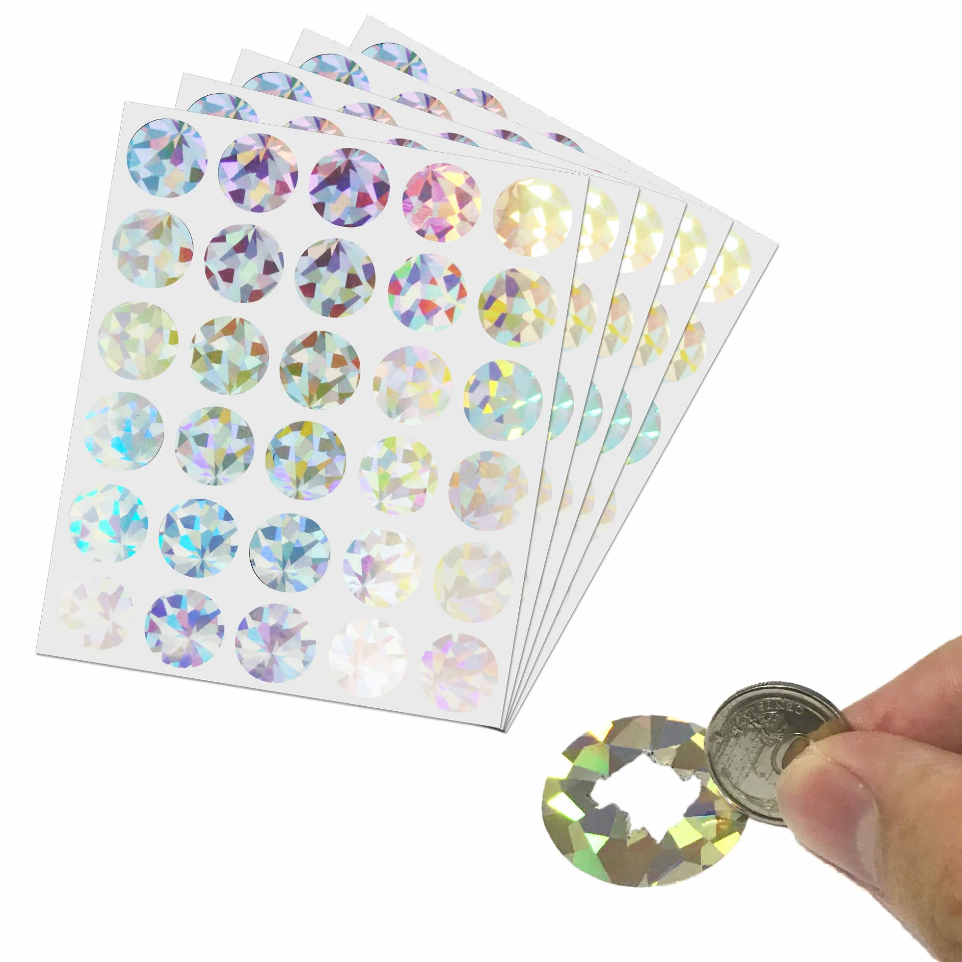150 Sztuk - 25mm Naklejki Zdrapki Zdrapywania, Okrągłe Kółko Błyszczący Holograficzny
