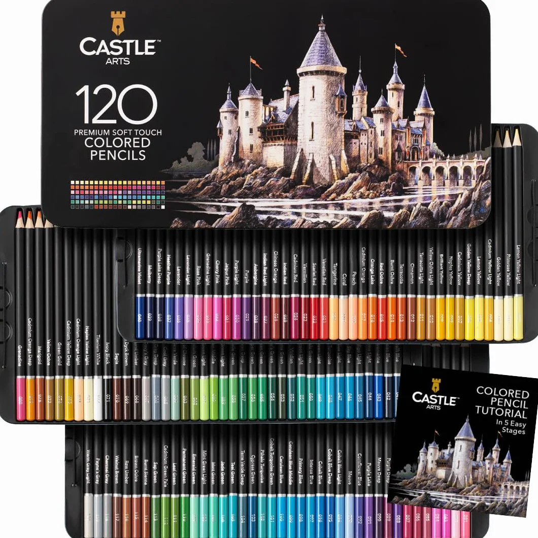 Castle Art Supplies 120 Zestaw ołówków do kolorowania | Wysokiej jakości kolorowe wkłady z miękkim rdzeniem dla dorosłych artystów, profesjonalistów i kolorystów |Chronione i zorganizowane w blaszanym
