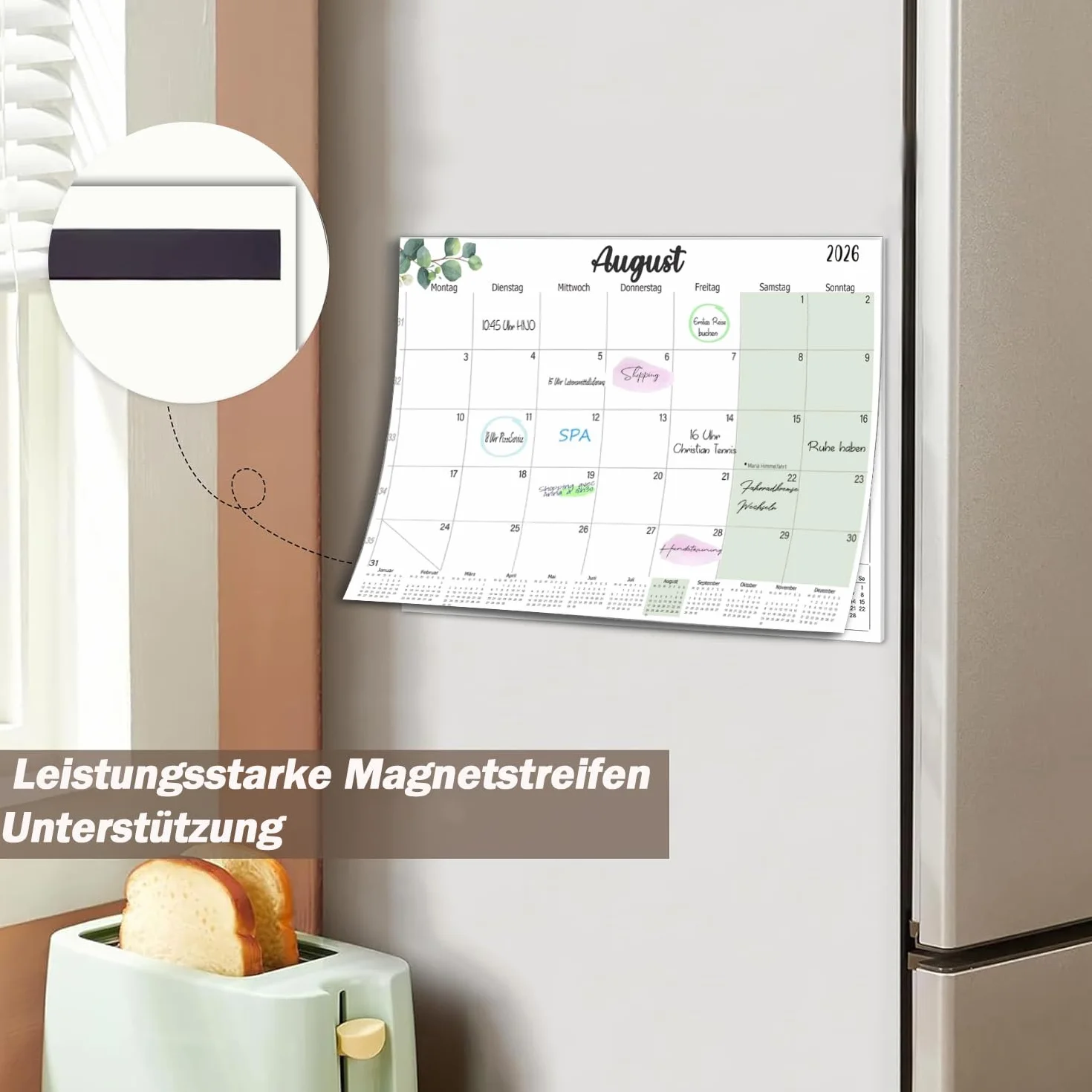 Magnetyczny kalendarz na lodówkę 2026 32 x 22 cm, magnetyczny kalendarz od października 2025 do grudnia 2026 r., planer miesięczny/kalendarz ścienny, kalendarz rodzinny do domu lub biura