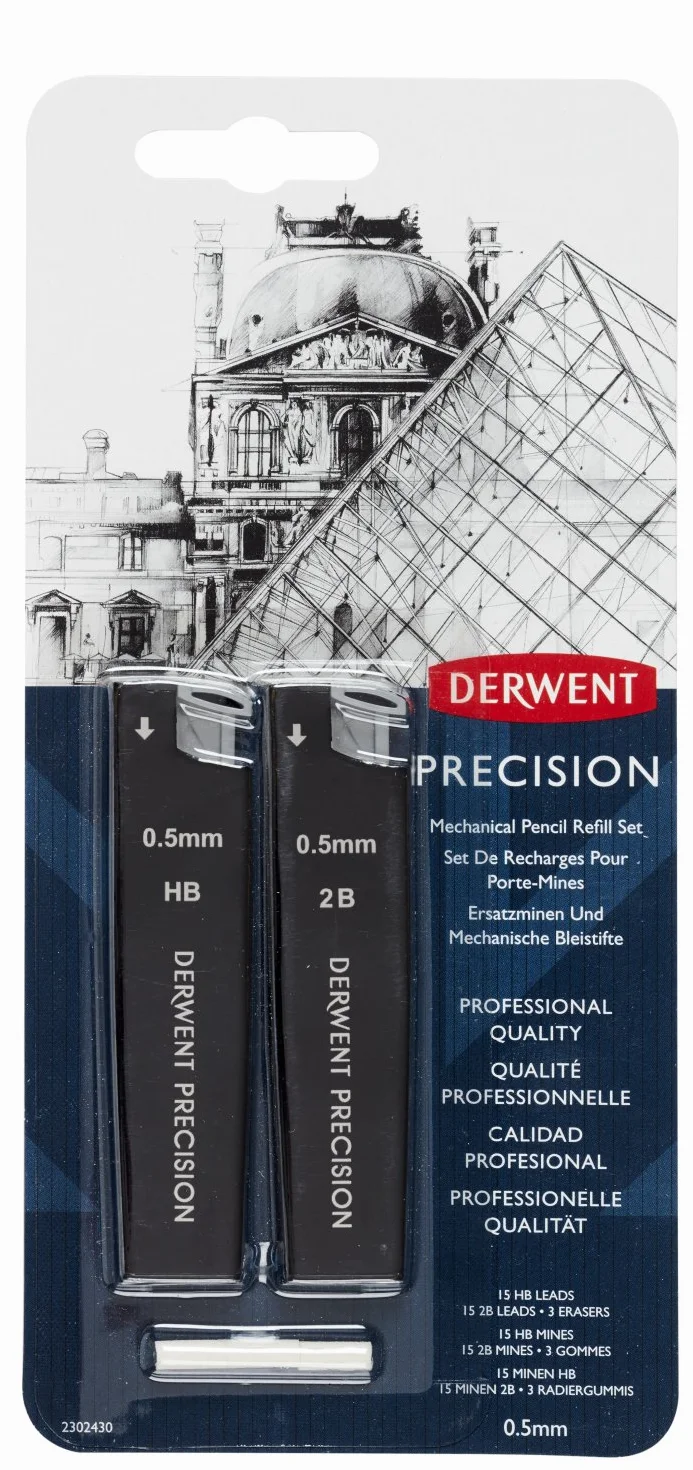Derwent Wkłady i gumki do ścierania, 0,5 mm, HB/2B, profesjonalna jakość, 2302430