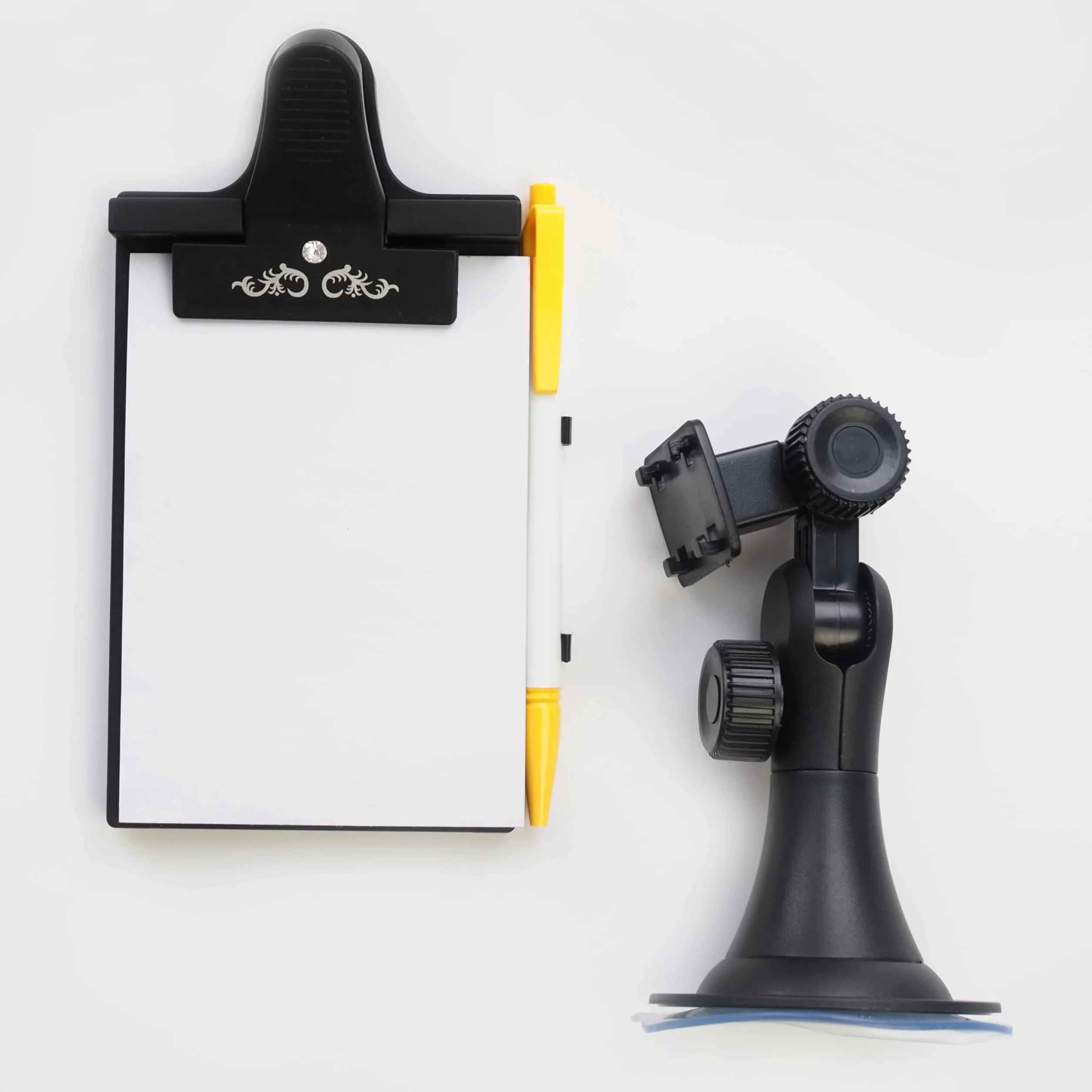 Clipboard do samochodu z uchwytem na długopis i uchwytem na bloknot, uniwersalny uchwyt na przyssawkę z elastycznym ramieniem, w zestawie 1 bloknot - od Mobi Lock