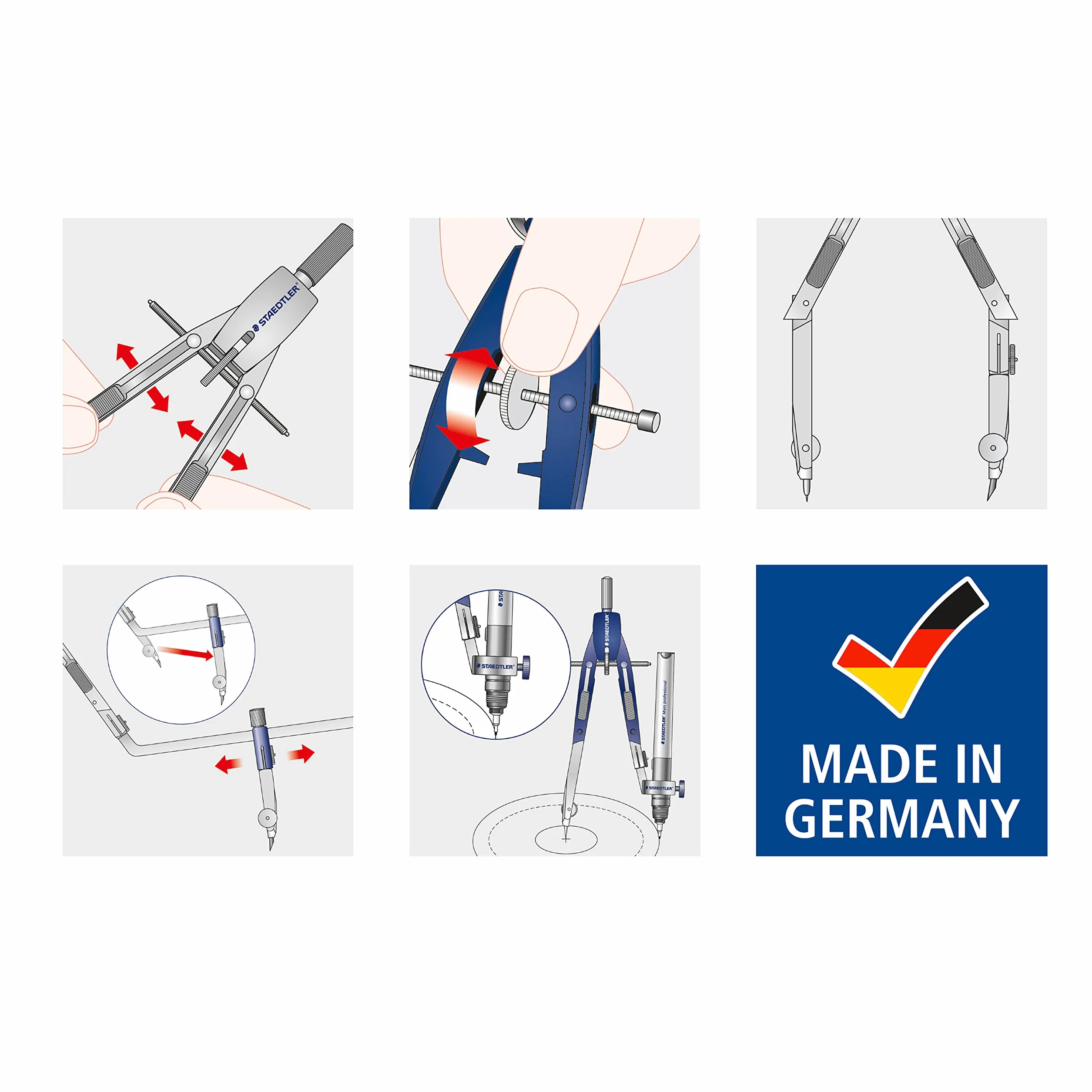 STAEDTLER Mars Comfort 552 01 cyrkiel, cyrkiel z szybką regulacją, wymienna igła, zginane uda, średnica koła kreślarskiego: 350 mm, długość: 170 mm, kolor: niebieski, srebrny, etui z klapką