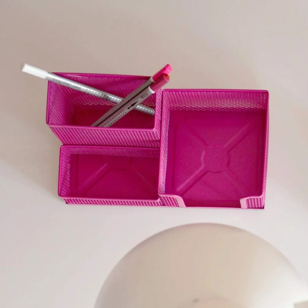 Leviatan Organizer na Biurko z Siatki Metalowej – Różowy Pojemnik na Długopisy i Karteczki – Półka Biurowa 205 x 103 x 98 mm