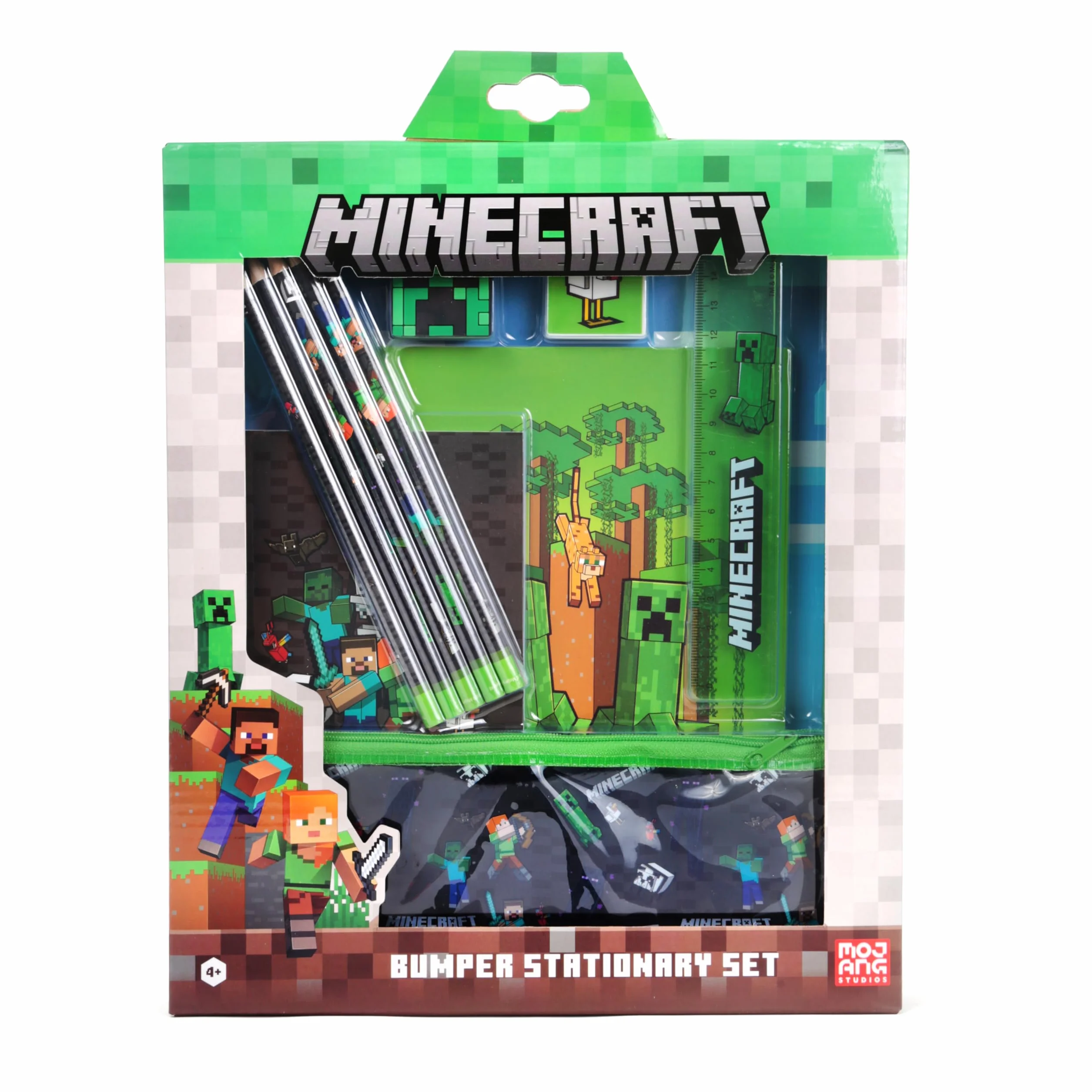 Minecraft Zestaw długopisów, przybory piśmiennicze, przybory szkolne, w zestawie gumka do ścierania, ołówek, początek szkoły, do kalendarza adwentowego lub upominków - oryginalny artykuł dla fanów dla