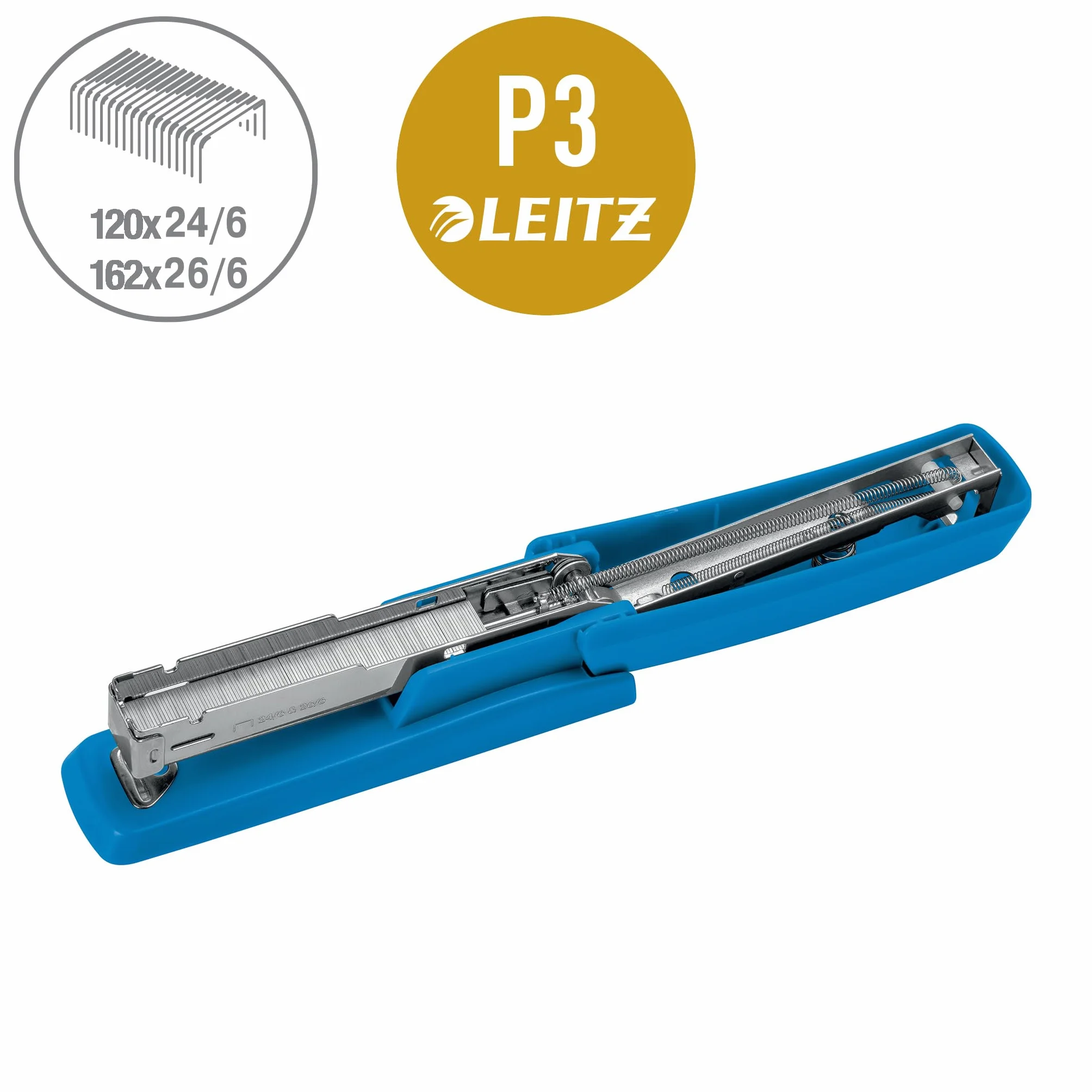 VON Leitz zszywacz na 20 arkuszy, zszywacz o kompaktowych rozmiarach, idealny do domu, biura lub szkoły, metal i tworzywo sztuczne, niebieski, 56200035