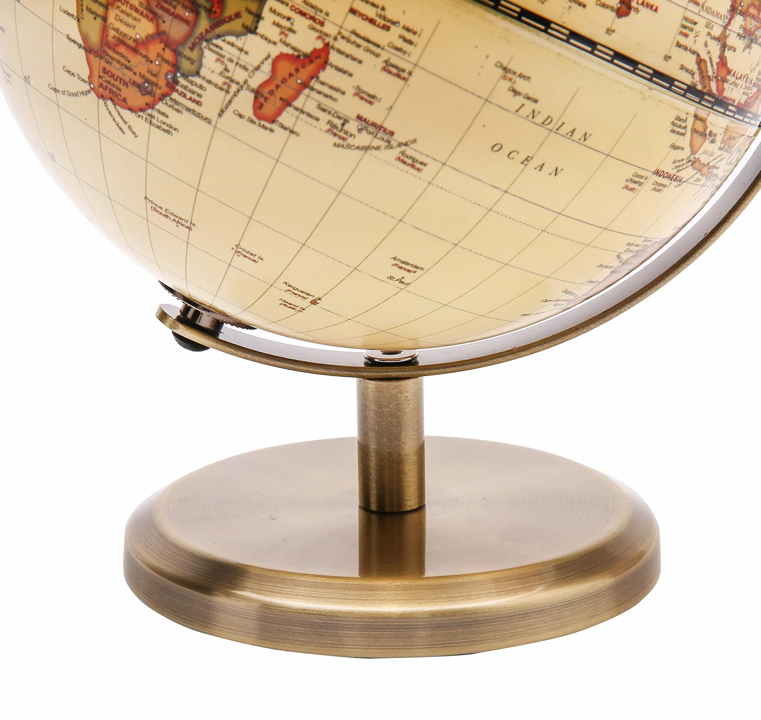 Exerz 14 cm globus światowy mini antyczny globus - edukacyjna/geograficzna/nowoczesna dekoracja biurka - średnica 14 cm metalowy łuk i podstawa brązowy kolor - szkoła, dom i biuro
