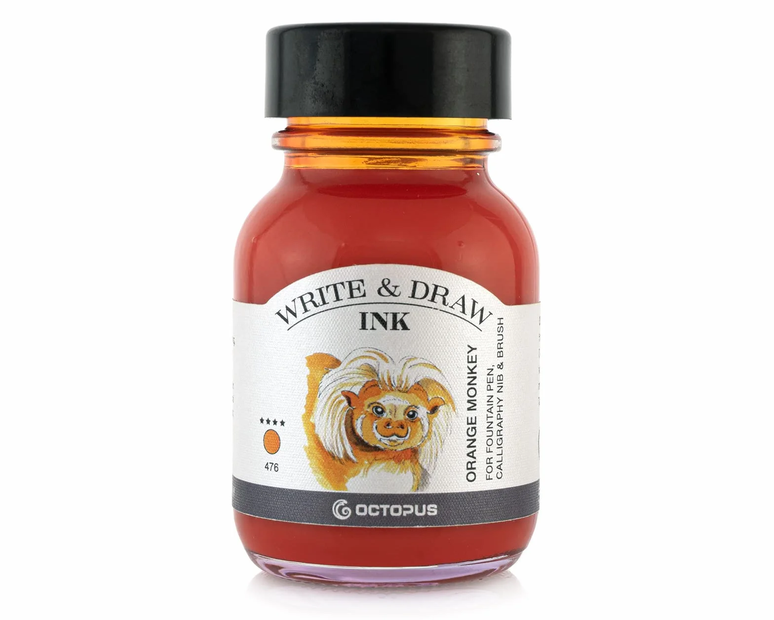 Octopus Write and Draw Ink 476 Orange Monkey - Wodoodporny Tusz do Pisania, Rysowania i Kaligrafii - Odporny Na Działanie Światła, do Piór Wiecznych - Pomarańczowy, 50 ml