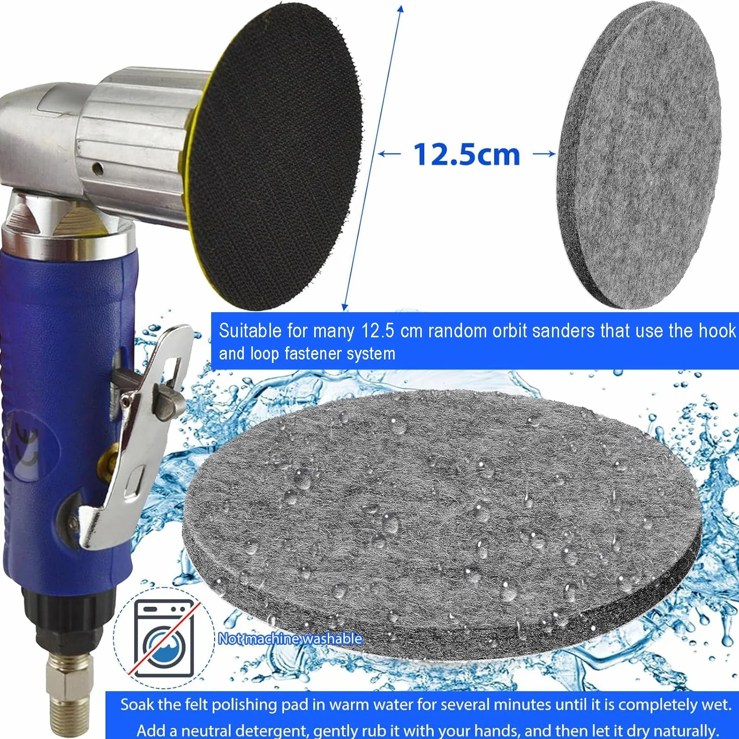 6 sztuk filcu polerskiego 125 mm, nakładka polerska, szlifierka mimośrodowa, 125 mm, na rzep, podkładki polerskie, filcowa tarcza polerska do Bosch GEX 12 V-125 12 V, polerka mimośrodowa,