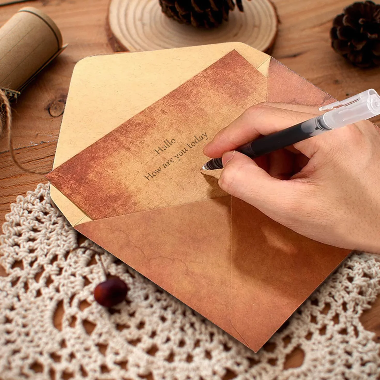 Koperty w stylu antycznym z kopertą, zestaw do pisania w stylu vintage, 24 arkusze, papier listowy, 12 kopert, 12 kluczy retro, 12 lin konopnych, 2 arkusze naklejek uszczelniających w stylu vintage