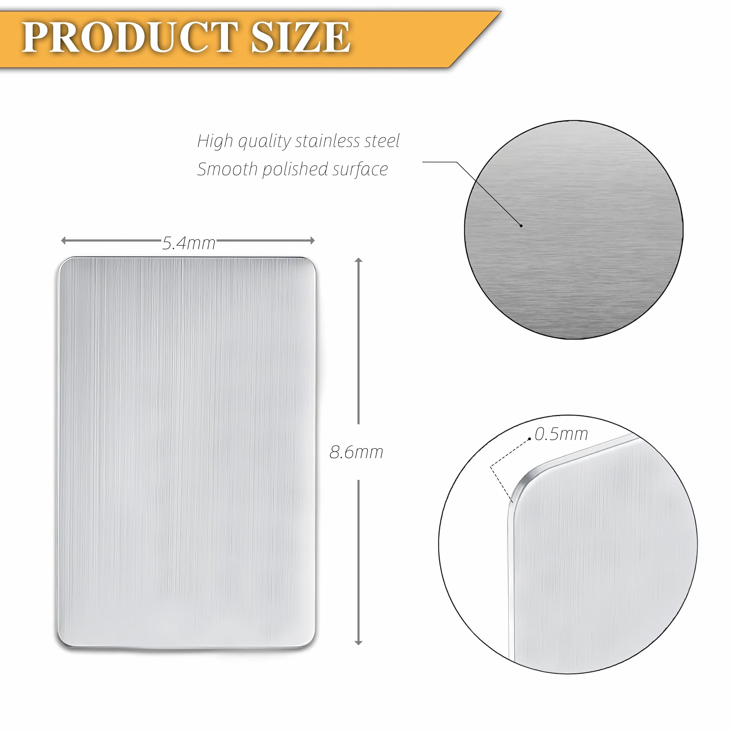 Metalowe wizytówki 8,6 x 5,4 cm ze stali nierdzewnej, opakowanie 20 sztuk, grawerowane laserowo