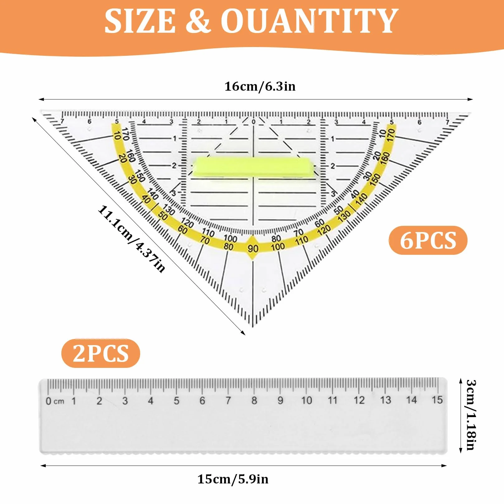 6 sztuk ekierki geometrycznej z uchwytem 16 cm, elastyczne szablony koła Geo i 2 sztuki linijki 15 cm, ekierki, zestaw linijki dla studentów, biura, projektanta, malarstwa