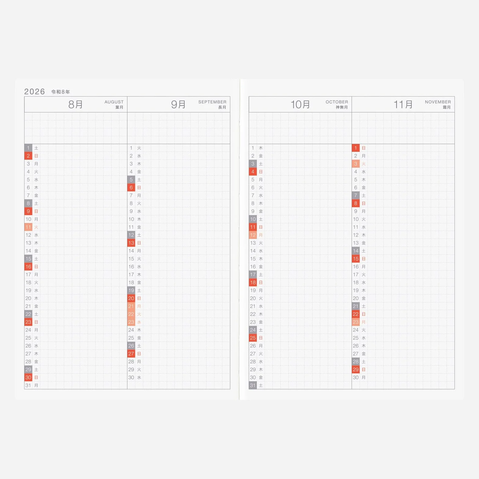 Hobonichi Techo 2026 oryginalna książka A6 japoński planer codzienny na 6 miesięcy