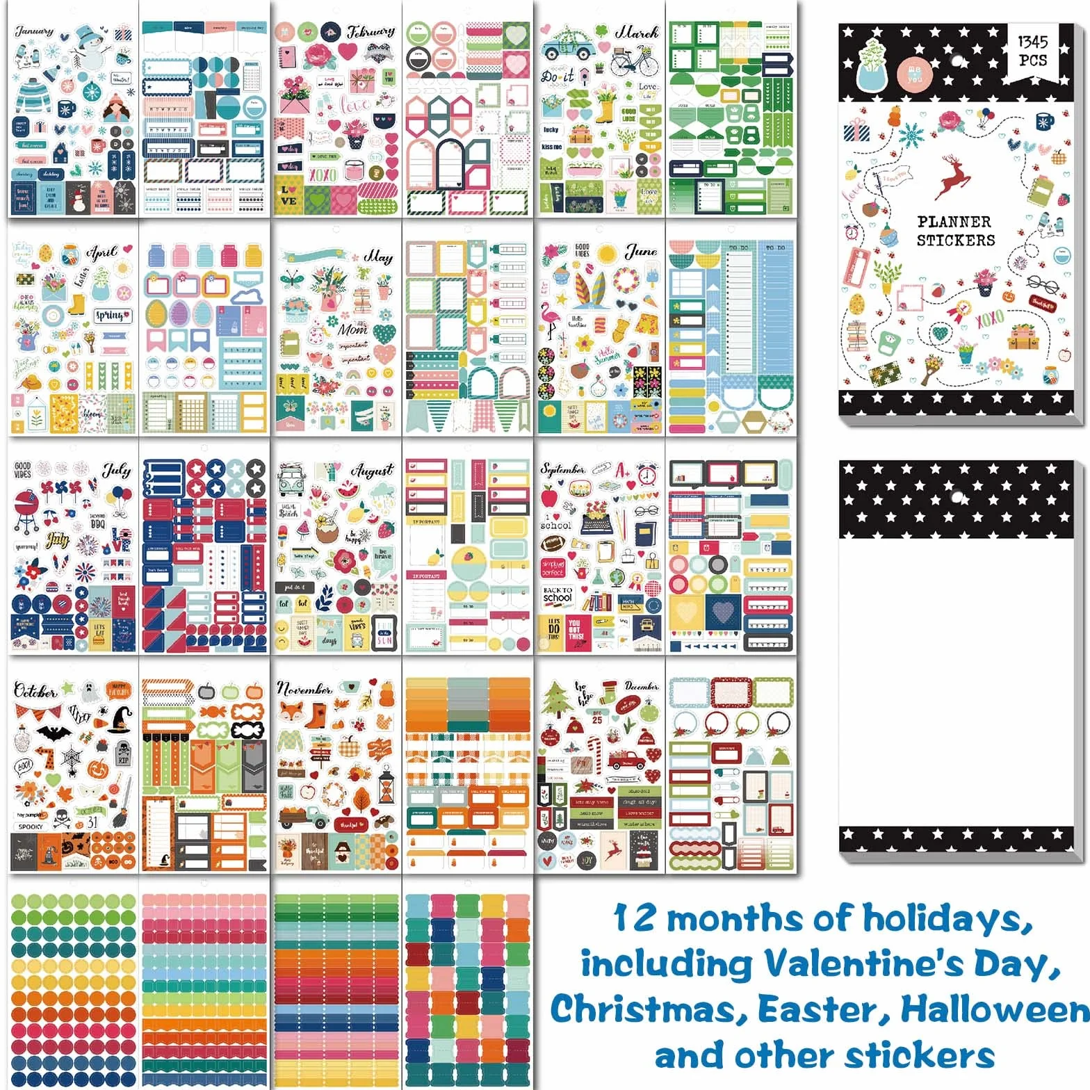 1345PCS Naklejki Agenda, 28 Arkuszy Planner Naklejki Bullet Journal, Planowanie Pracy, Budżetu i Dekoracji